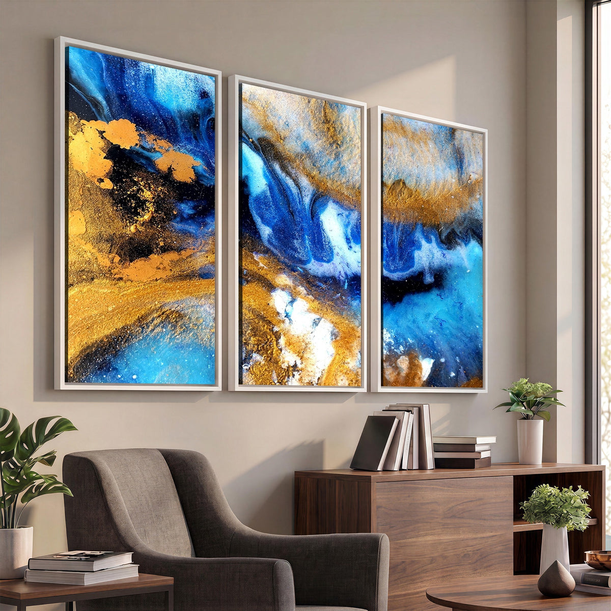 42100-_Poster-30x20 - Large Abstract Wall Art Print | Gold and Blue Abstract Canvas Wall Art