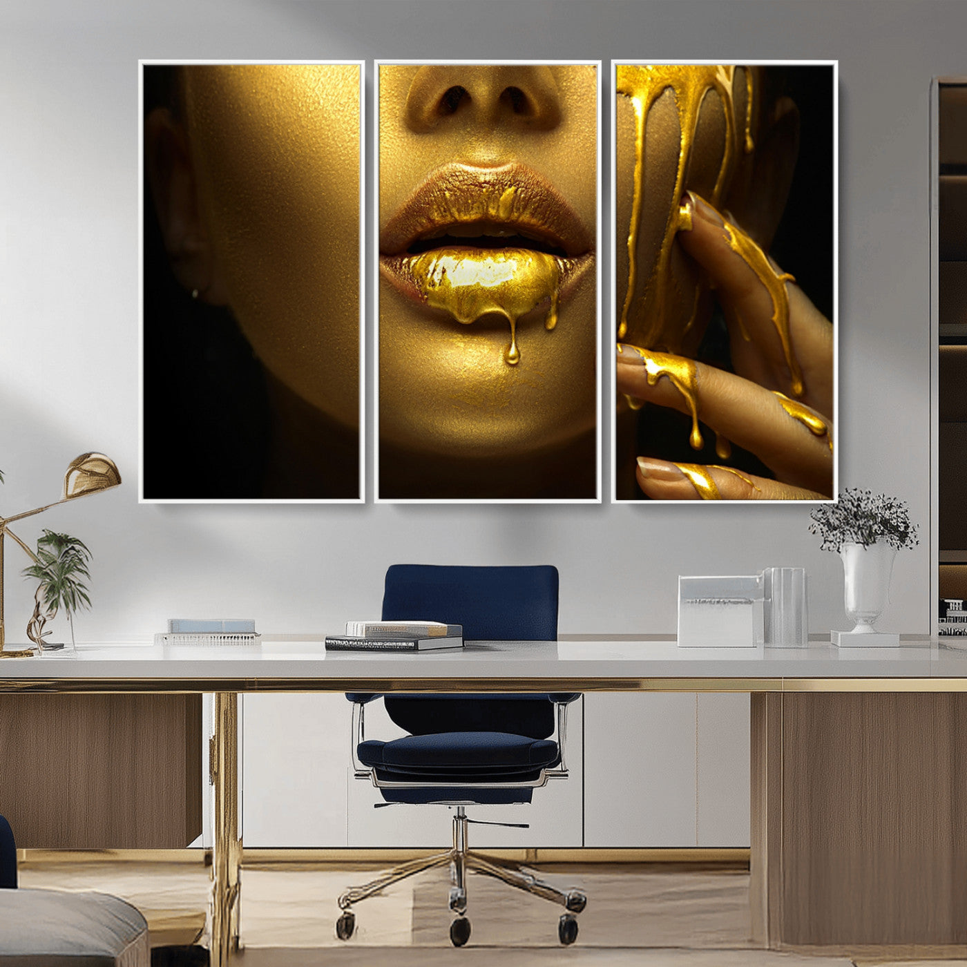 24252-MGV-FC-48X32-3P_White-Gold and Women Wall Art Canvas Print