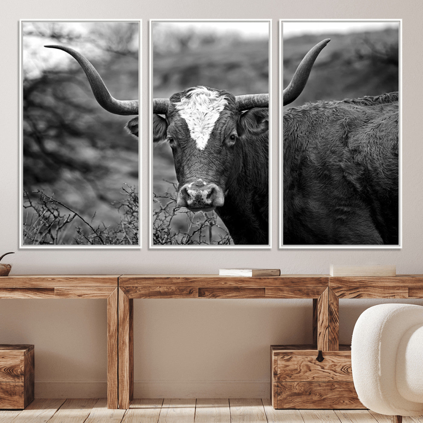 76200-MGV-CV-36X24-Western Home Wall Art Canvas Print, Framed Texas Longhorn Art Picture Print, Rustic Cow Perfect Rustic Farmhouse Decor Artwork