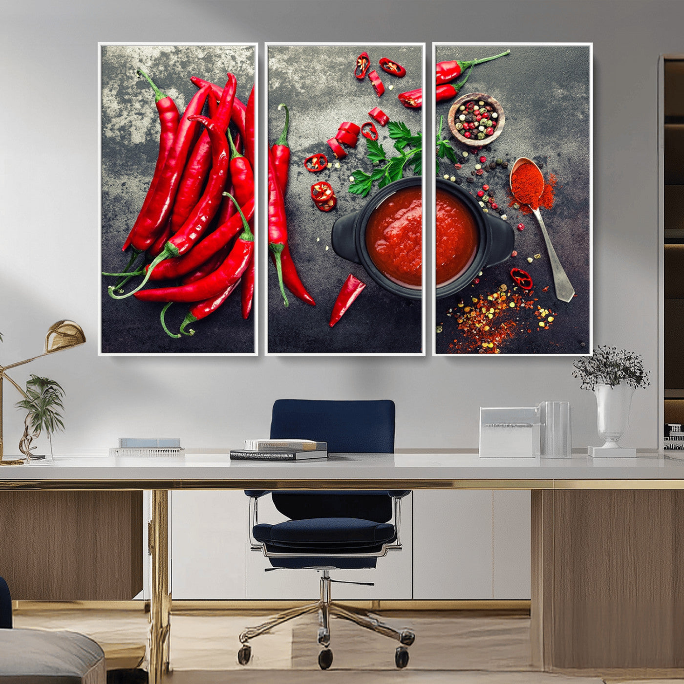 MGV-FC-48X32-3P - Red Pepper Kitchen and Restaurant Wall Wall Art, Red Pepper Kitchen Wall Decor Canvas Print