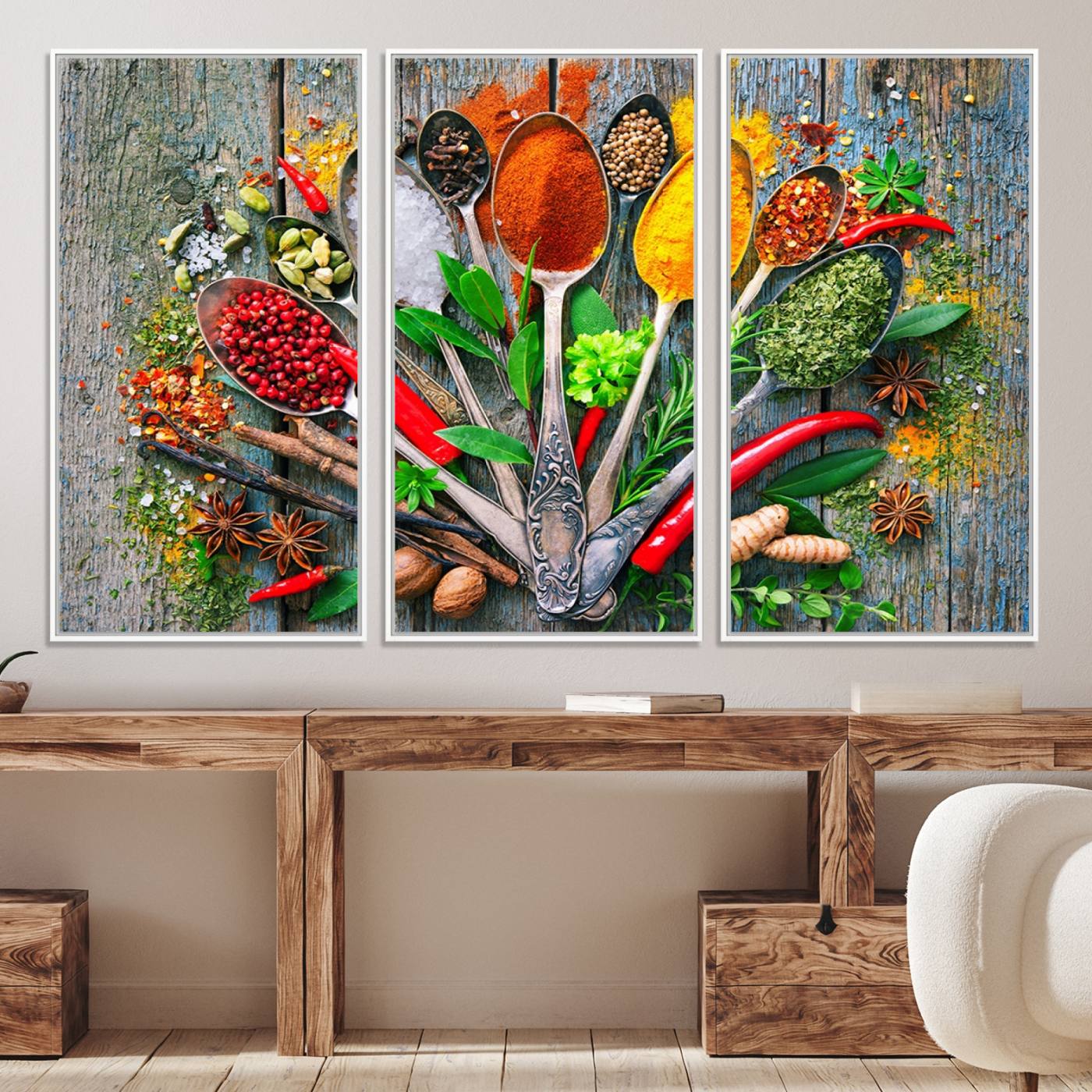 20619-MGV-CV-36X24-Spoonful of Spices Cooking Wall Art Canvas Print - Vibrant Kitchen Decor Triptych – Culinary Art Print for Dining Room or Kitchen – Ready to