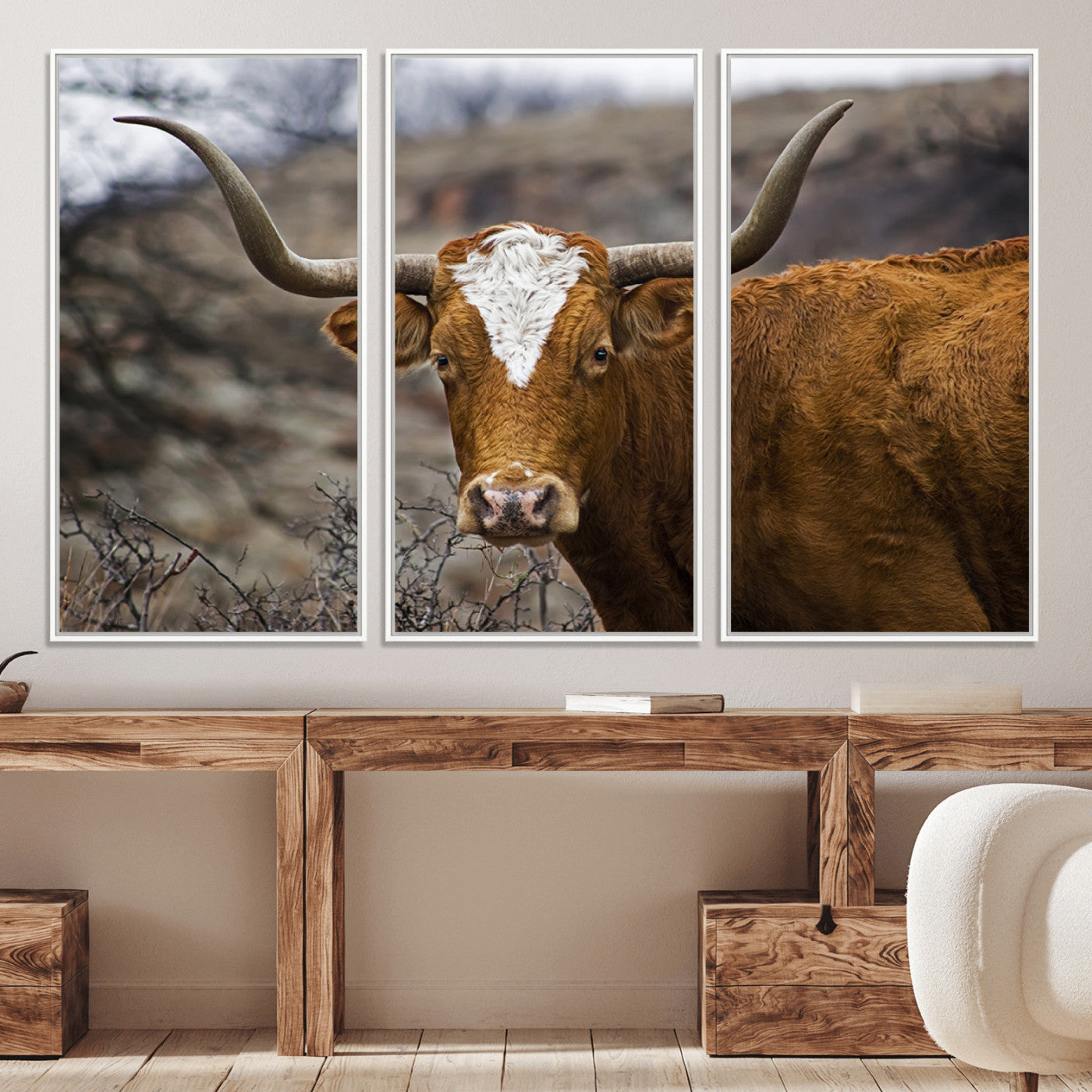 71797-MGV-CV-36X24-Texas Longhorn Canvas Wall Art - Longhorn Steer Canvas Wall Art Print- Rustic Western Animal Print, Large Longhorn Decor for Living Room,