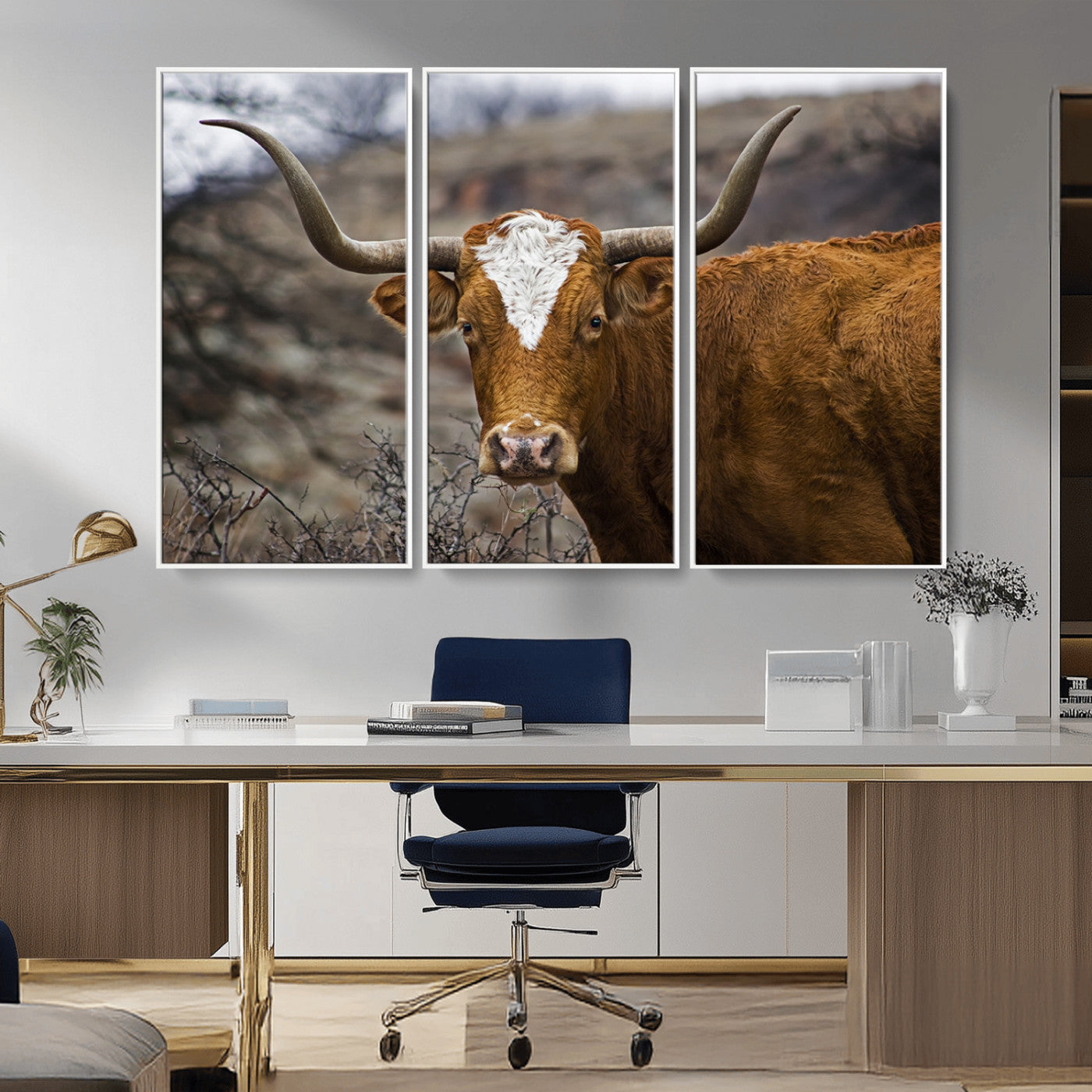 MGV-FC-48X32-3P - Framed Big Cow Animal Wall Art Canvas Print