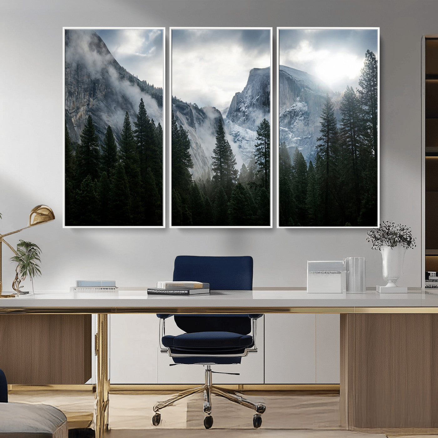 MGV-FC-48X32-3P - Yosemite National Park El Capitan Foggy Mountain Wall Art | Large Canvas Print for Living Room,