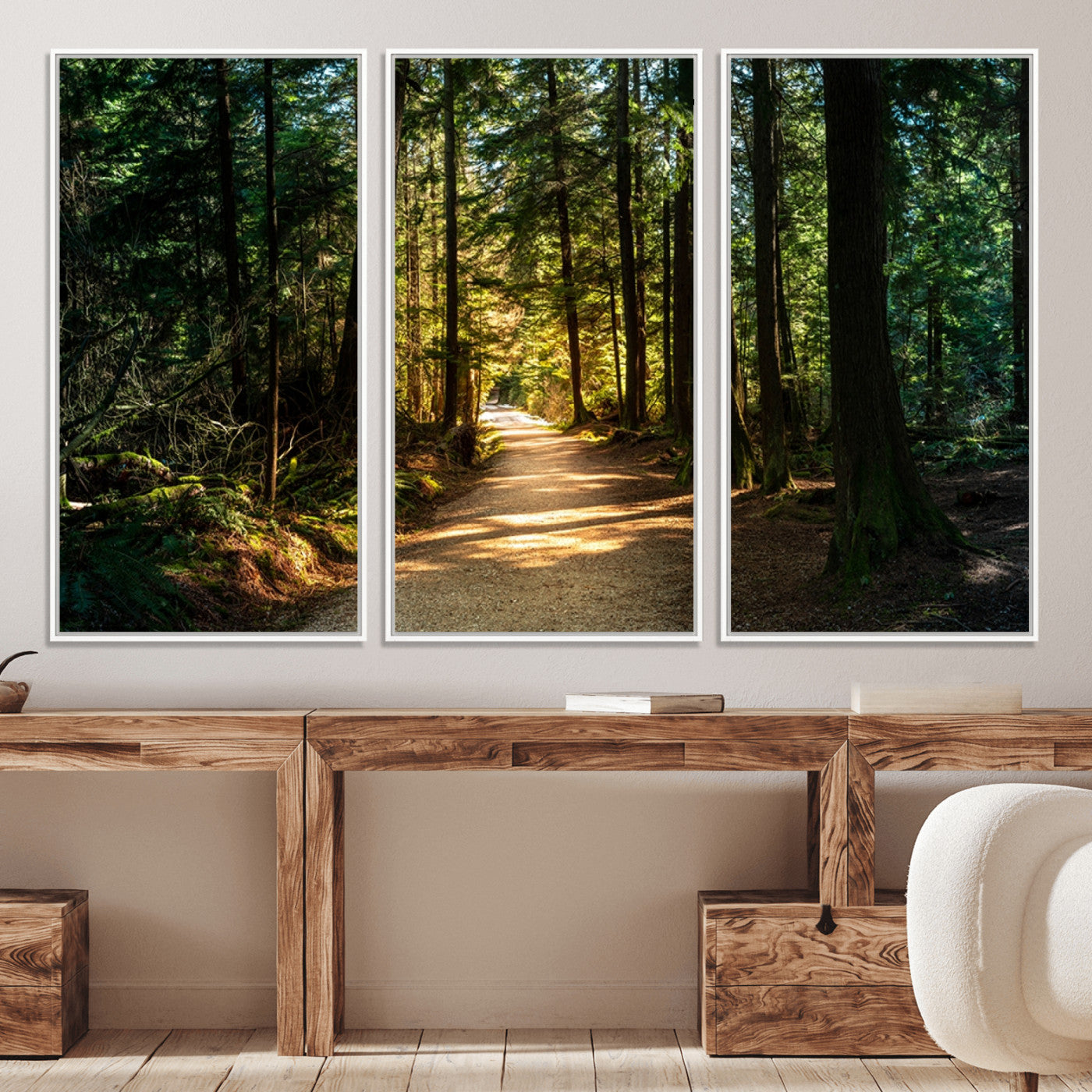 51762-MGV-CV-36X24-Sunlit Forest Pathway Canvas Print | 3 Panel Large Nature Wall Art for Living Room, Office, or Modern Space | Tranquil Scenic Forest, Ready