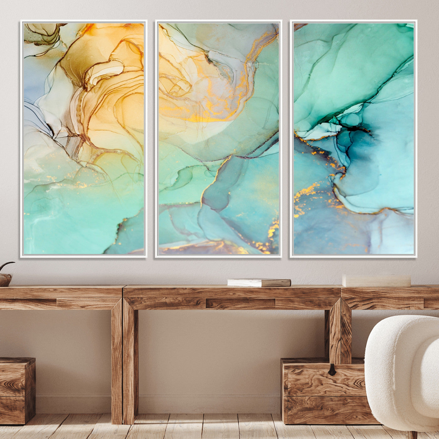 47242-MGV-CV-36X24-Green Marble Fluid Effect Wall Art Abstract Canvas Wall Art Print