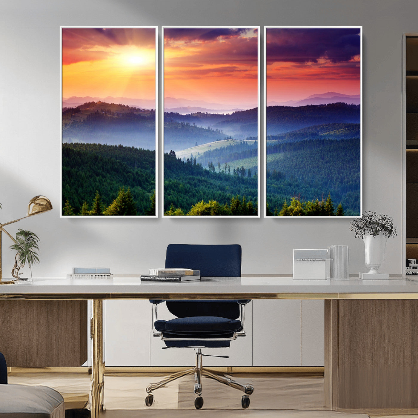 MGV-FC-48X32-3P - Mountain and Sunset Wall Art Canvas Print