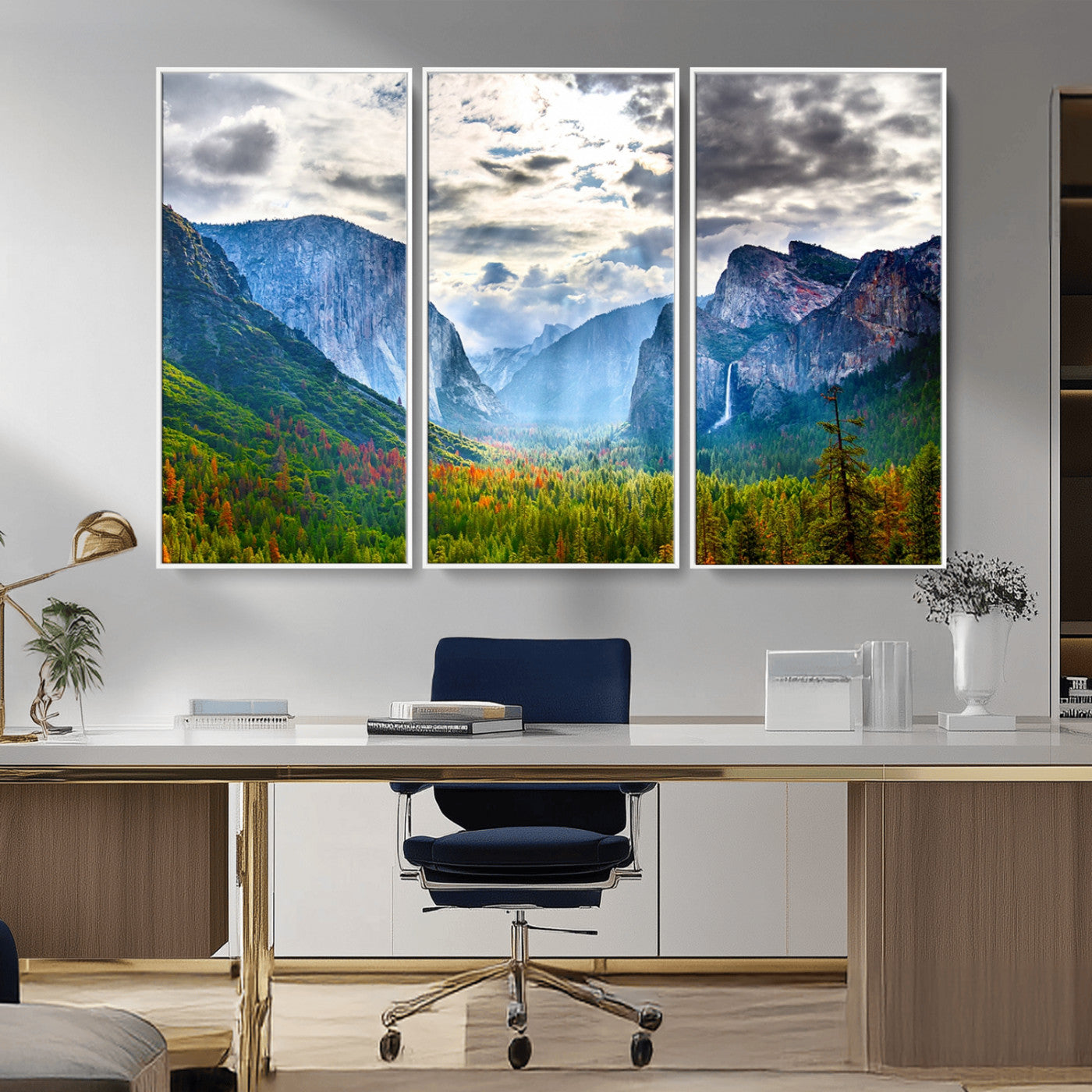MGV-FC-48X32-3P - Yosemite Park Half Dome 3 Panel Canvas Print | Large Giclée Landscape Wall Art for Living Room,