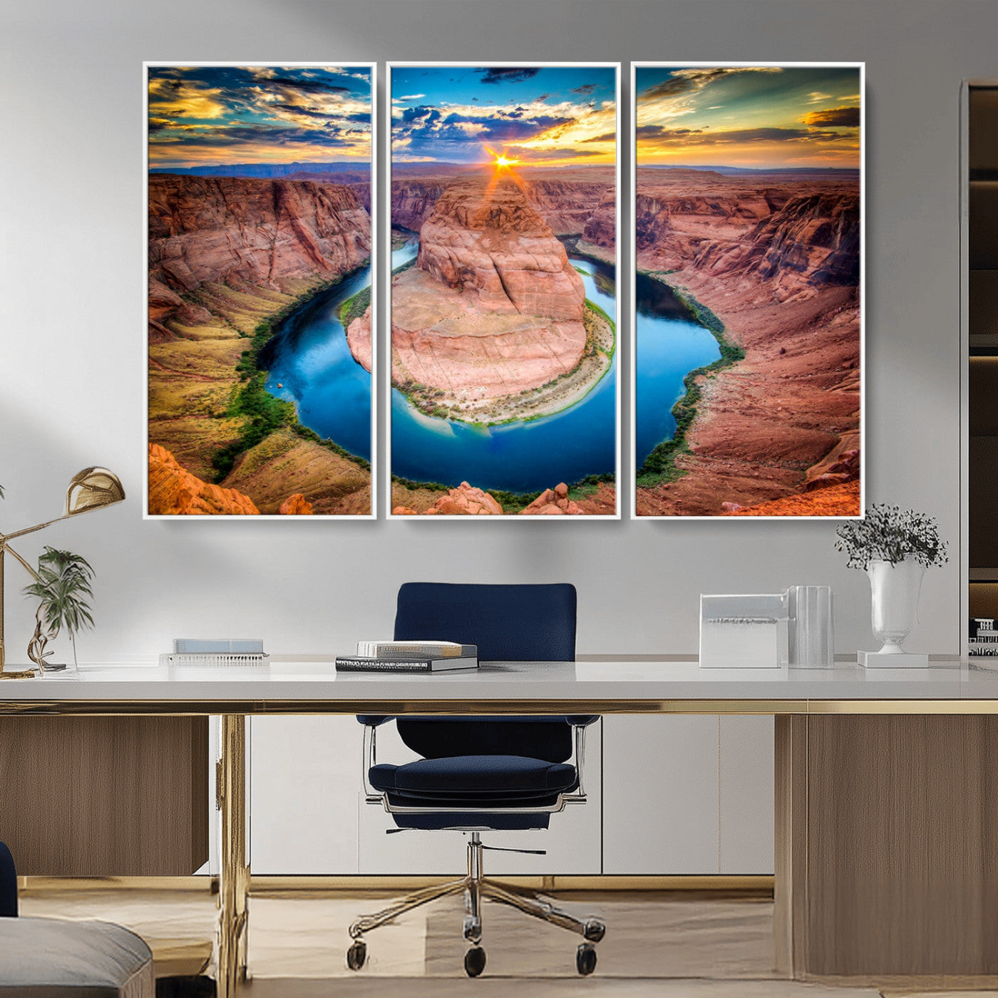 MGV-FC-48X32-3P - Sunset on the Horseshoe Bend Grand Canyon, Horseshoe Bend Grand Canyon Canvas Wall Art Print
