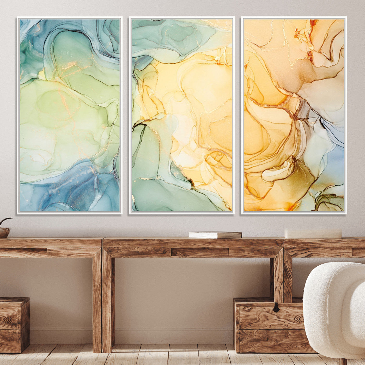 42195-MGV-CV-36X24-Green and Yellow Marble Fluid Effect Wall Art, Green and Yellow Marble Canvas Wall Art Print