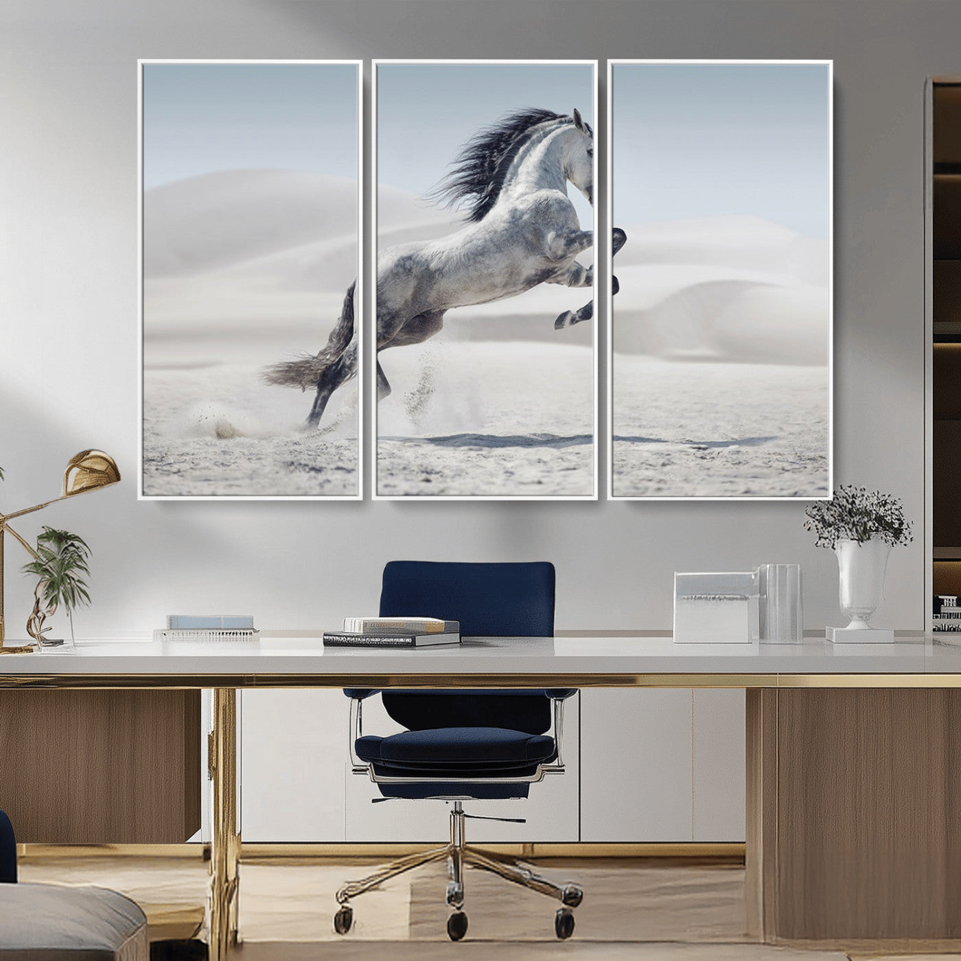 MGV-FC-48X32-3P - Prancing Horse on Dessert Large Wall Art Animal Canvas Print