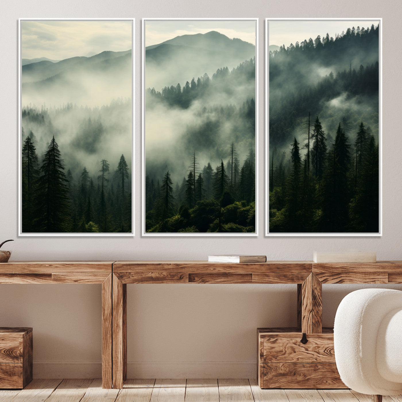 25295-MGV-CV-36X24-Captivating Misty Forest Wall Art Premium Canvas Print a Foggy and Serene Atmosphere
