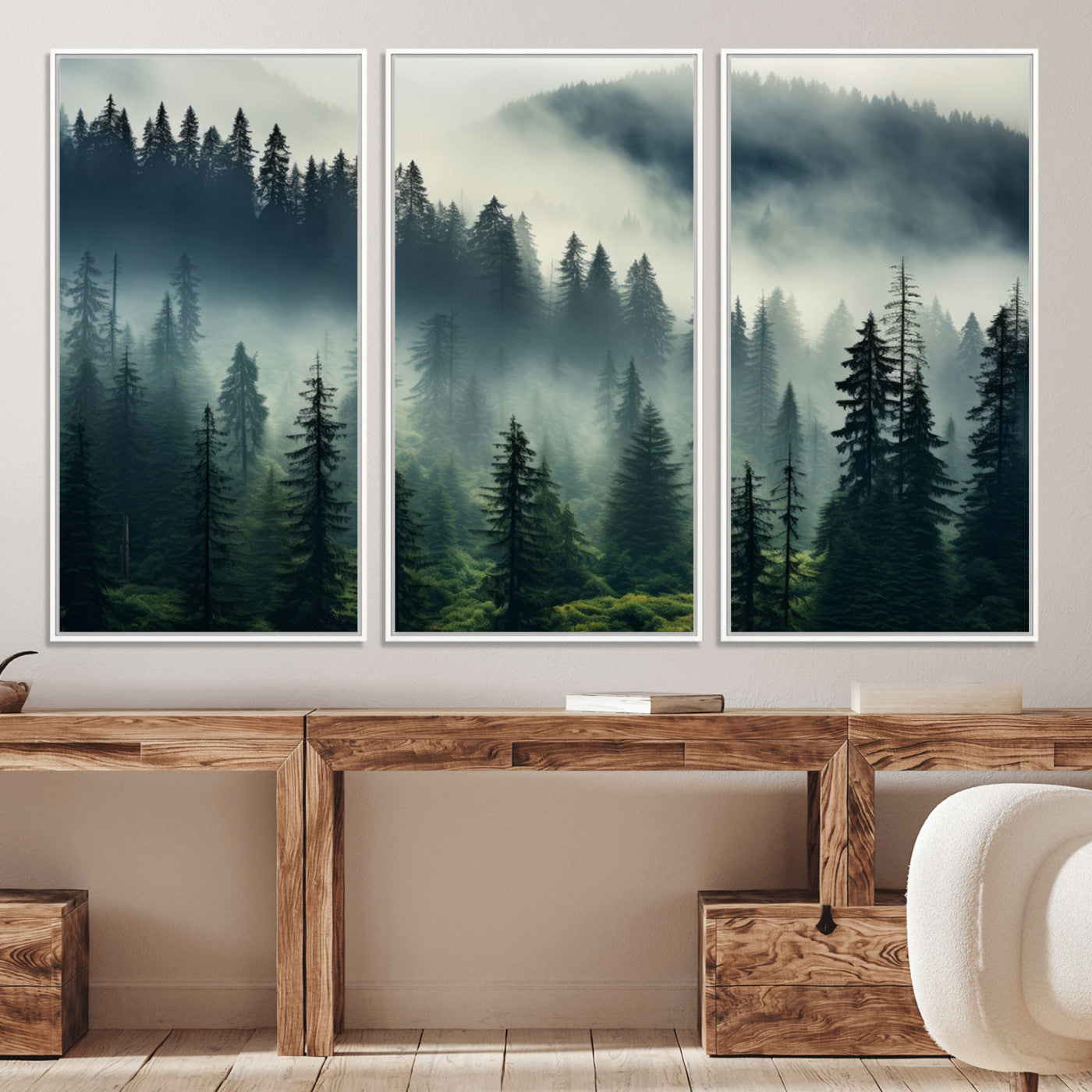 48606-MGV-CV-36X24-Captivating Misty Forest Wall Art Premium Canvas Print a Foggy and Serene Atmosphere