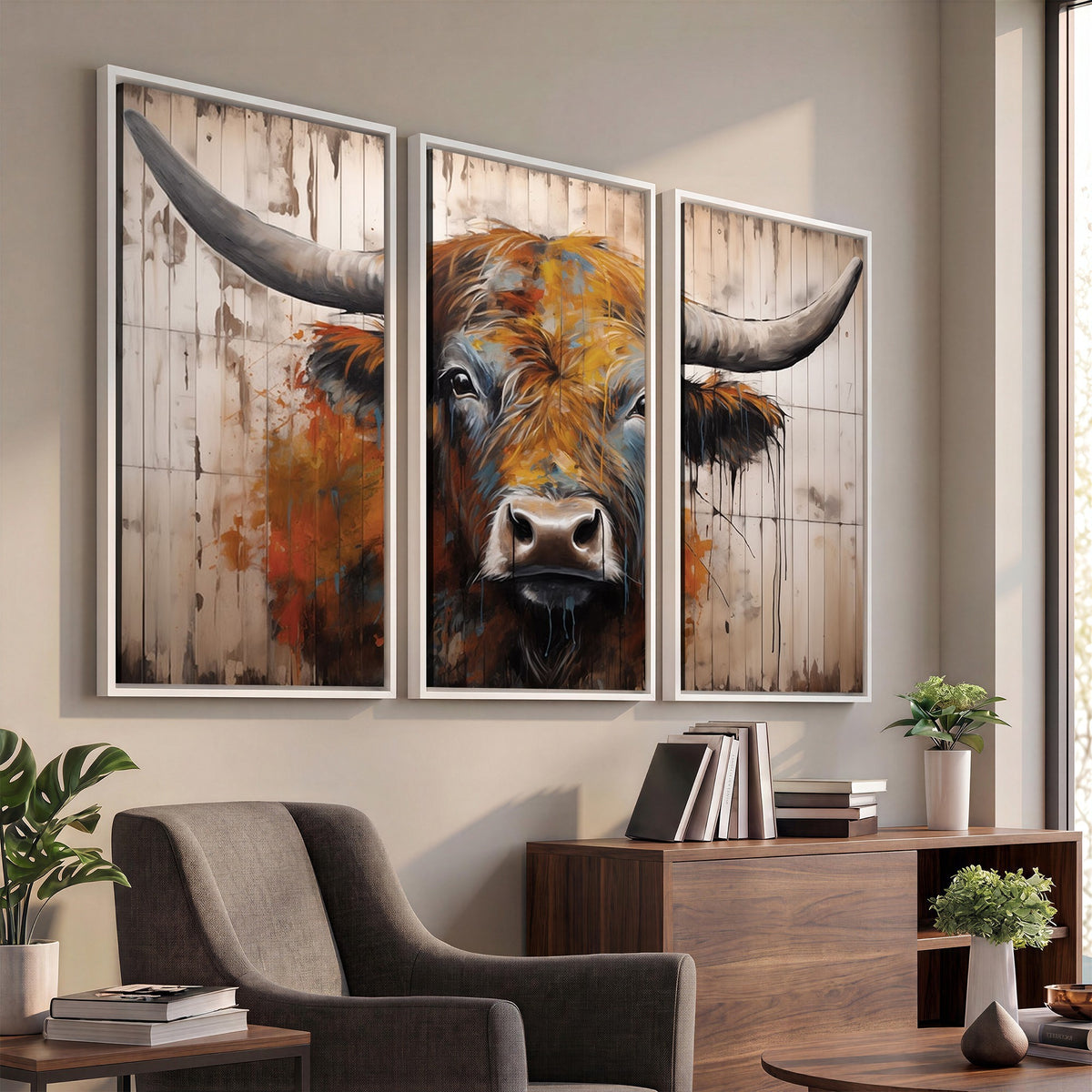 47284-MGV-CV-24X16 - Abstract Bull Highland Cow Canvas Wall Art Print