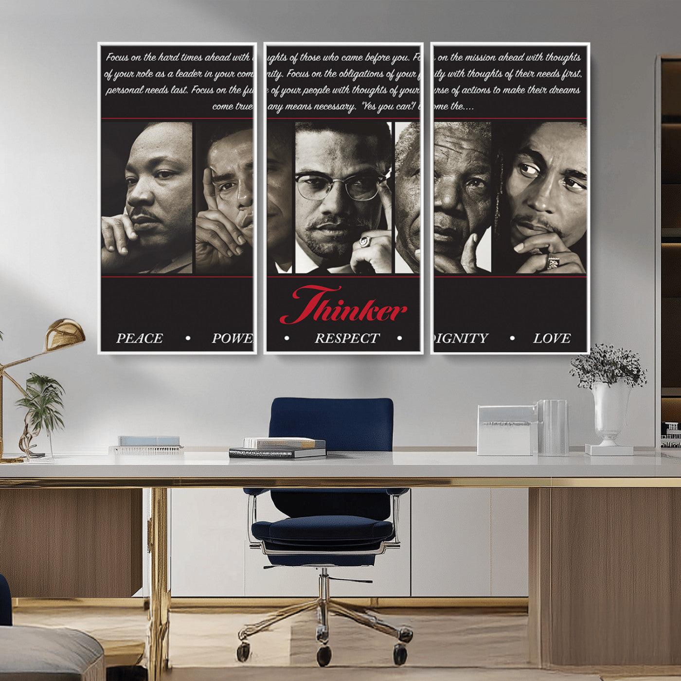 MGV-FC-48X32-3P - Thinkers of Wall Art Canvas Print - Inspirational Wall Art Featuring Icons of Peace, Power, and