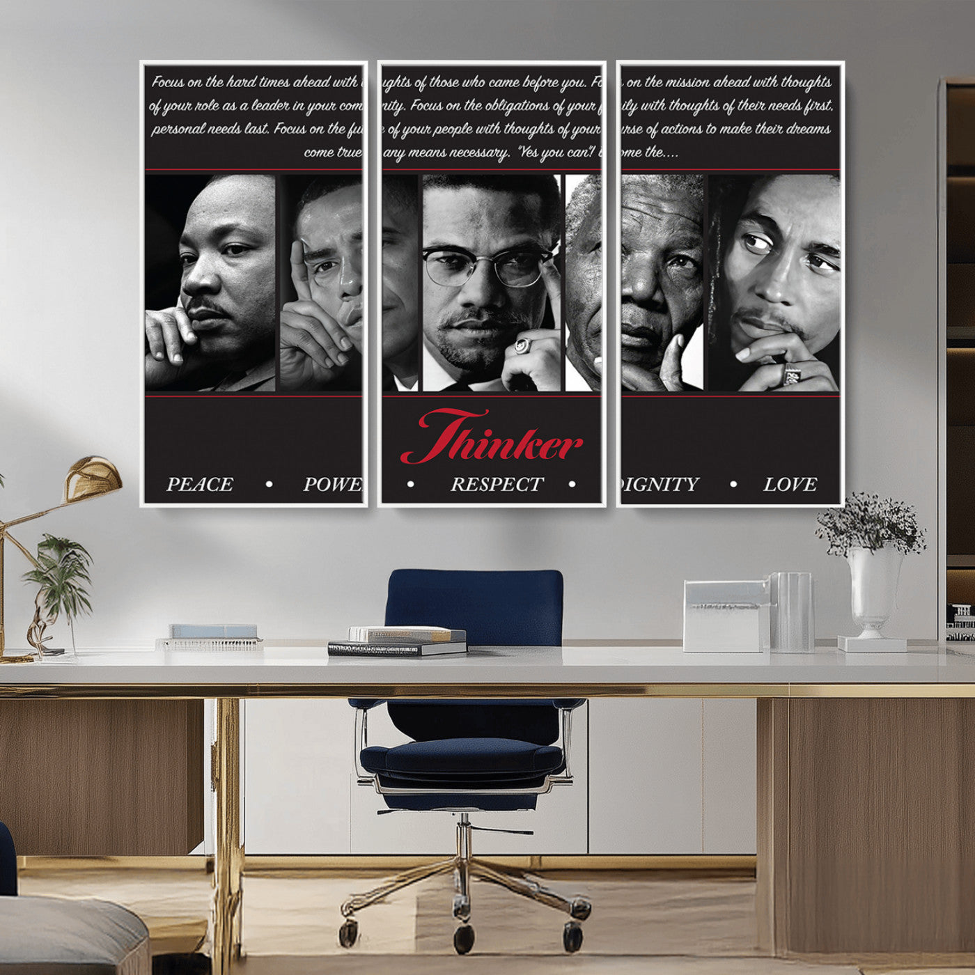 MGV-FC-48X32-3P - Thinker Peace Power Respect Dignity Wall Art | Thinkers of Changel Wall Art Featuring Icons of