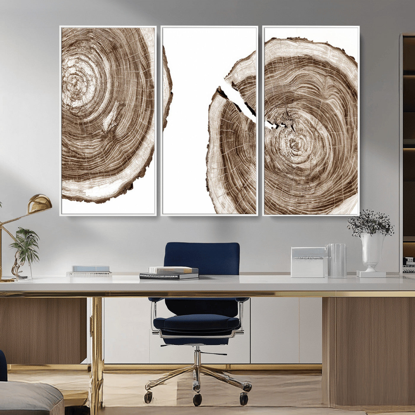 MGV-FC-48X32-3P - Wood Tree Ring Wall Art Canvas Prints, Tree Rings – Minimalist Black and White Wood Art | Triptych