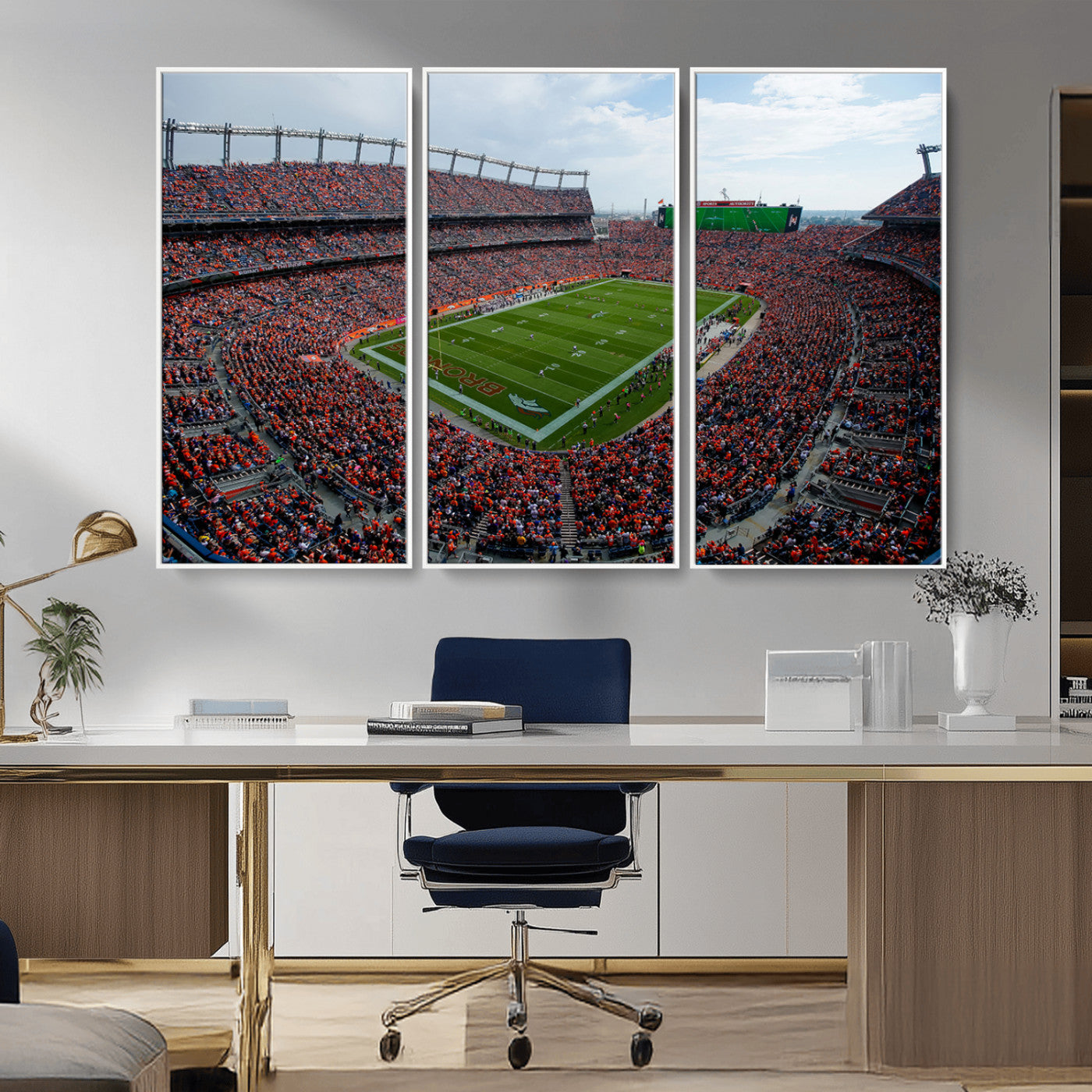MGV-FC-48X32-3P - Denver Broncos Football Team Print - Empower Field Mile High Stadium Wall Art Canvas Print