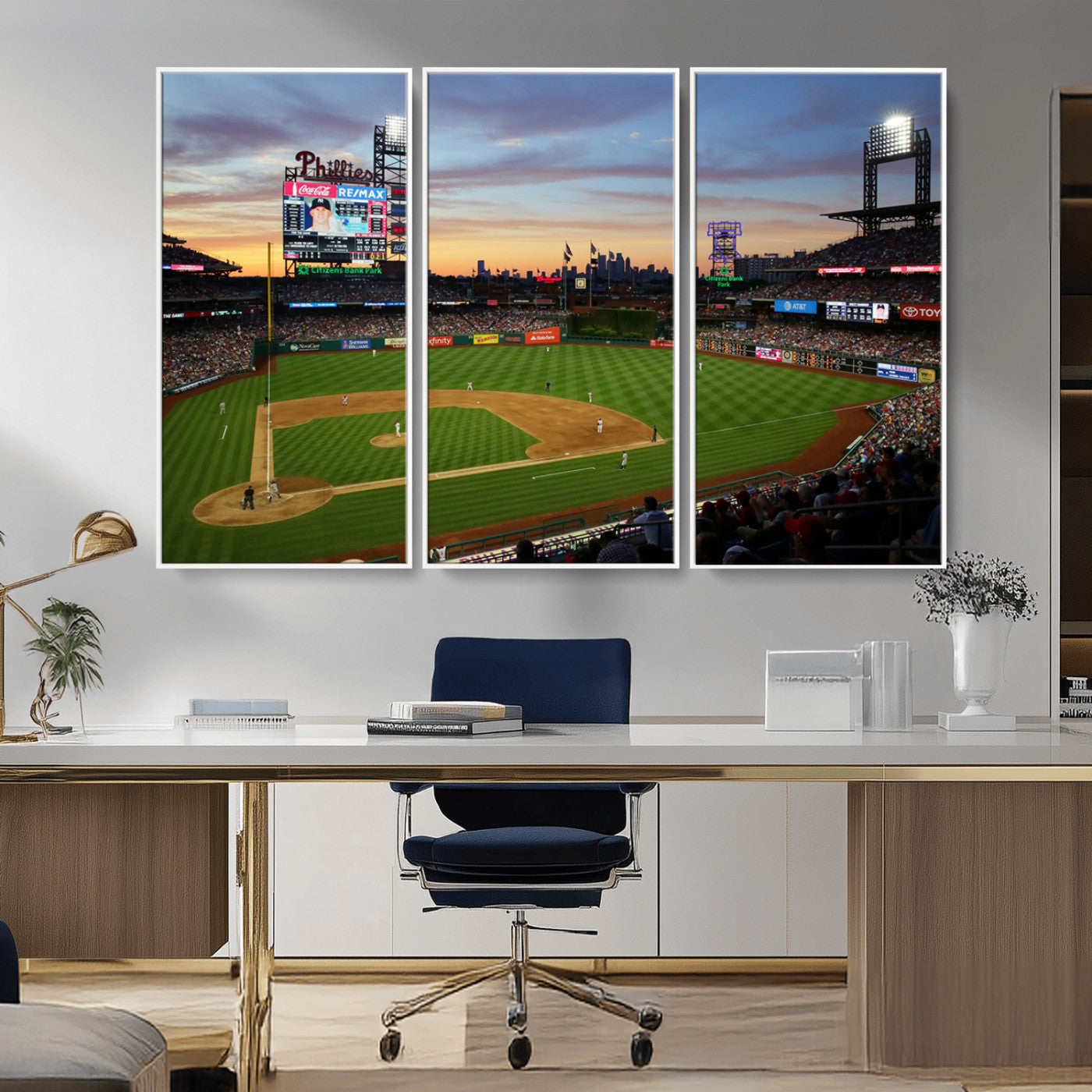 MGV-FC-48X32-3P - Citizens Bank Park Philadelphia Phillies Wall Art Canvas | 3-Panel Canvas Print of Phillies Stadium