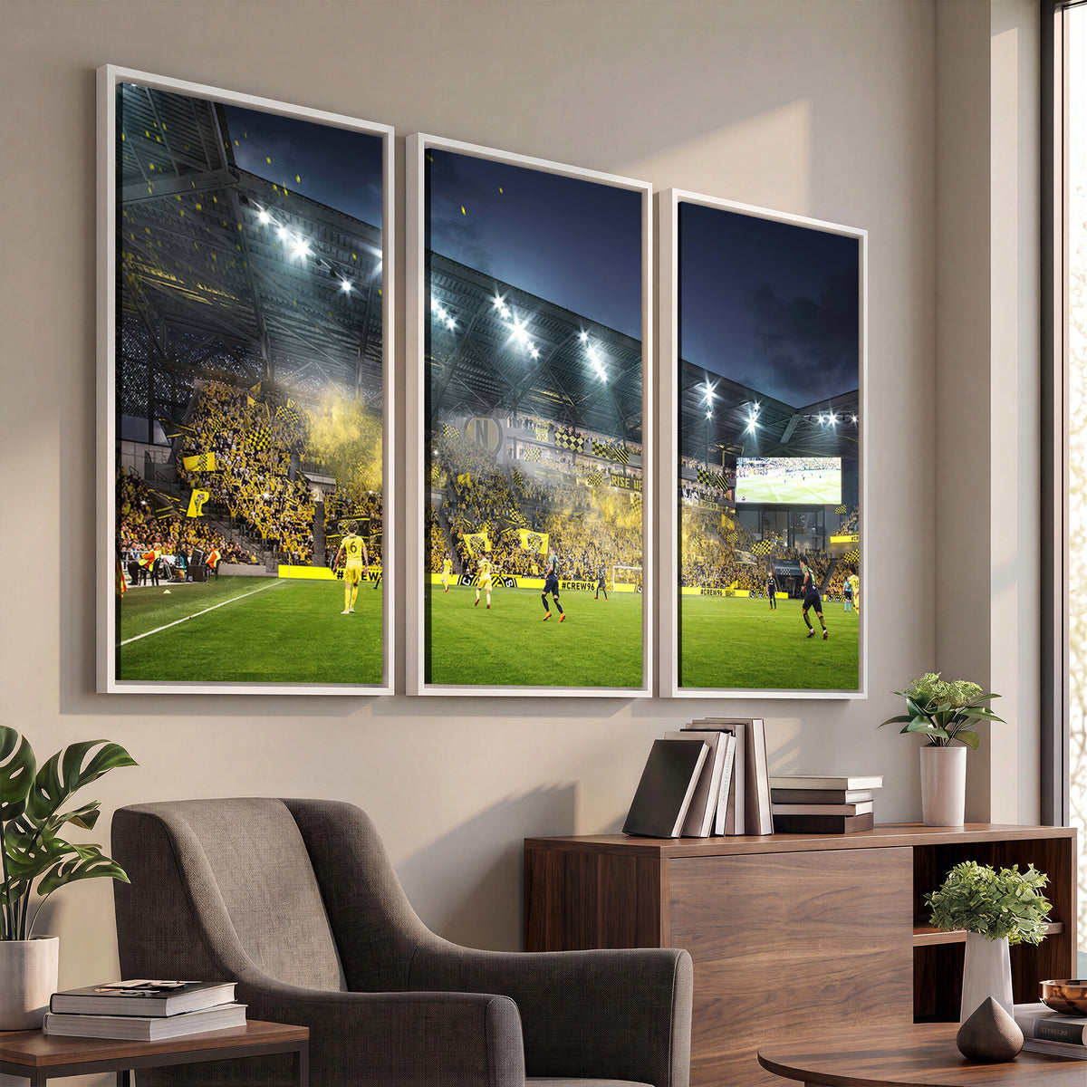 65820-MGV-CV-36X24 - Columbus Crew Stadium Match Triple Canvas Wall Art - Dynamic MLS Game Scene Canvas Wall Art