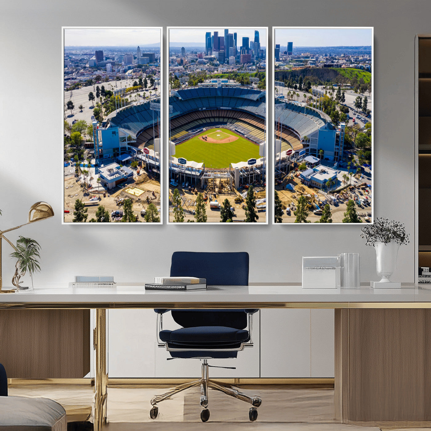 MGV-FC-48X32-3P - Los Angeles Dodgers Dodger Stadium Wall Art Canvas Print - MLB Baseball Stadium, Framed Los Angeles
