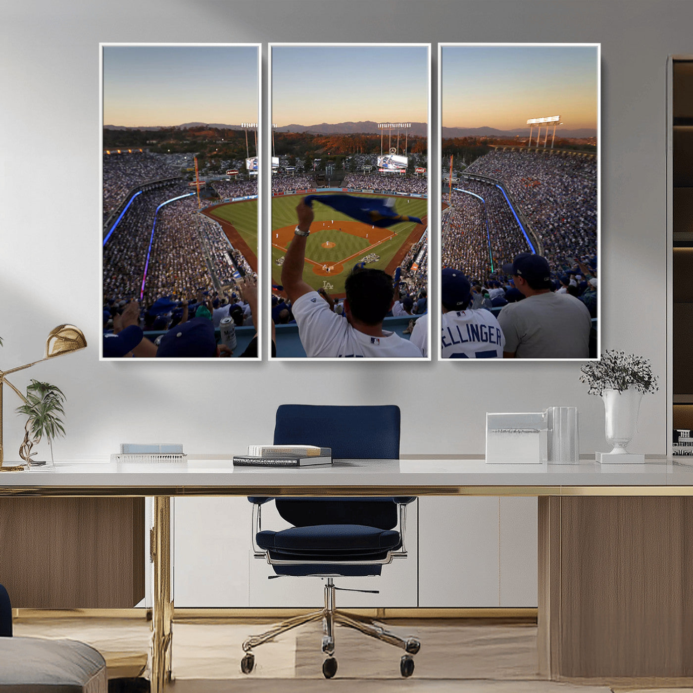 MGV-FC-48X32-3P - Dodger Stadium Sunset Game Triple Canvas Wall Art - Los Angeles Dodgers MLB Match