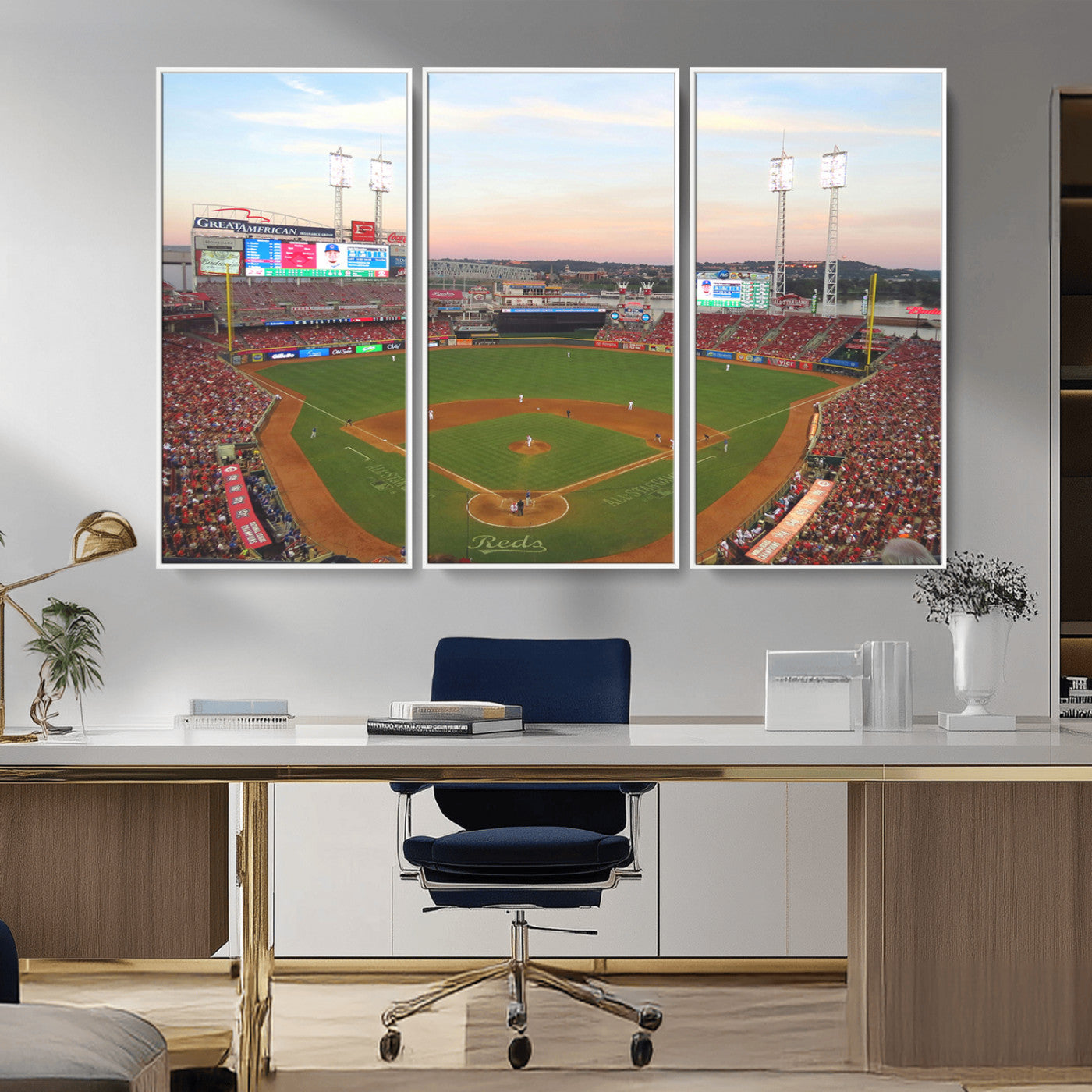 MGV-FC-48X32-3P - Cincinnati Reds Baseball Print Canvas- Cincinnati Great American Ball Park Stadium Wall Art Canvas