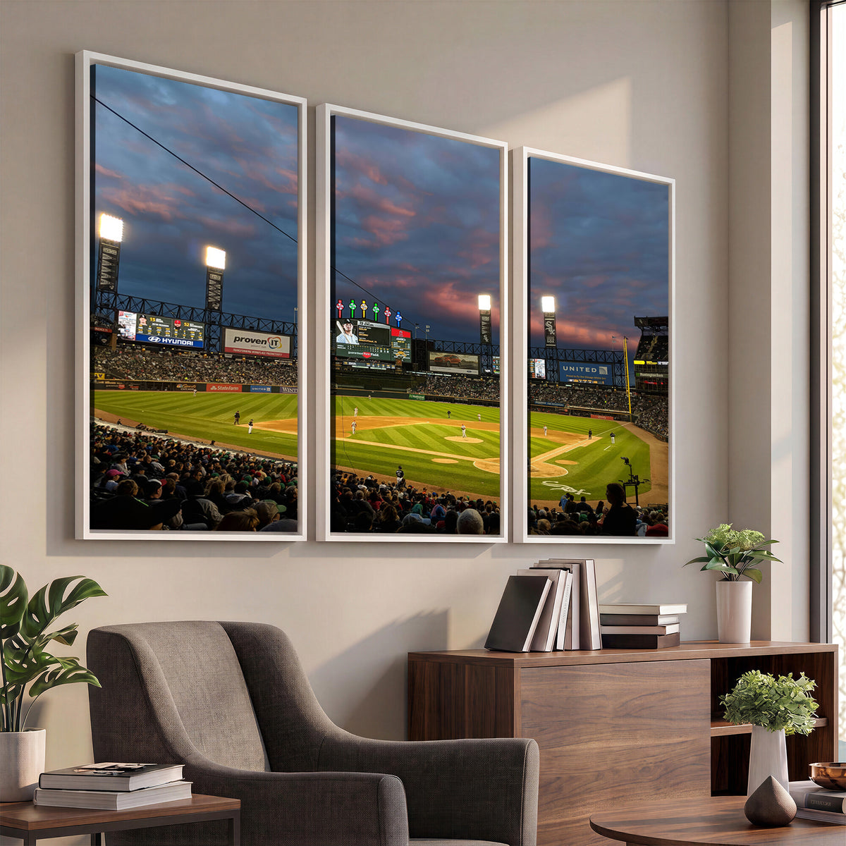 96063-MGV-CV-36X24 - Chicago White Sox Baseball Team Print Canvas, Guaranteed Rate Field, Framed and Ready to Hang