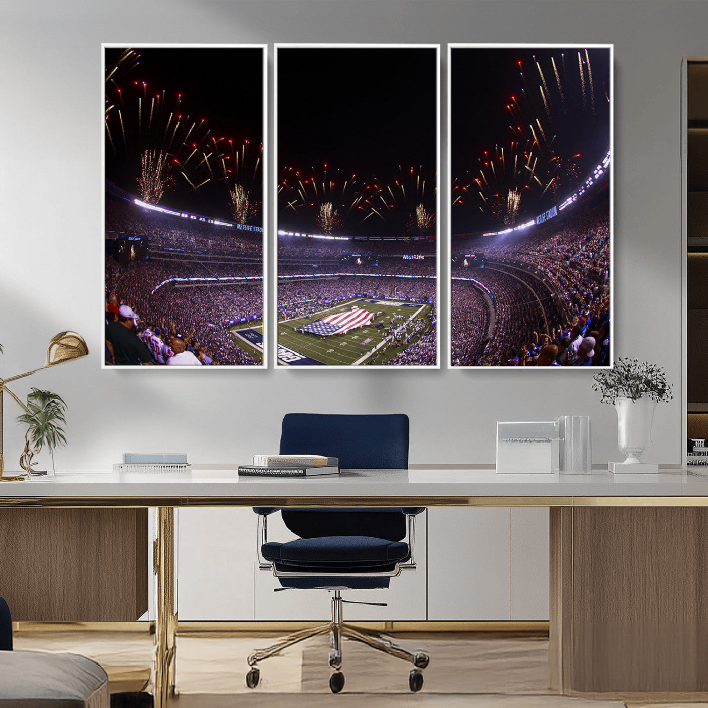 MGV-FC-48X32-3P - New York Giants Football Team Print - East Rutherford MetLife Stadium Wall Art Canvas Print
