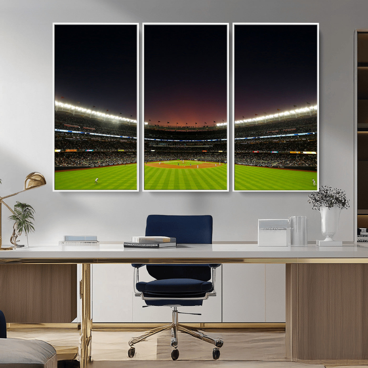 MGV-FC-48X32-3P - Yankee Stadium Night Game Triple Canvas, Yankee Stadium Canvas Wall Art - New York Yankees MLB Match