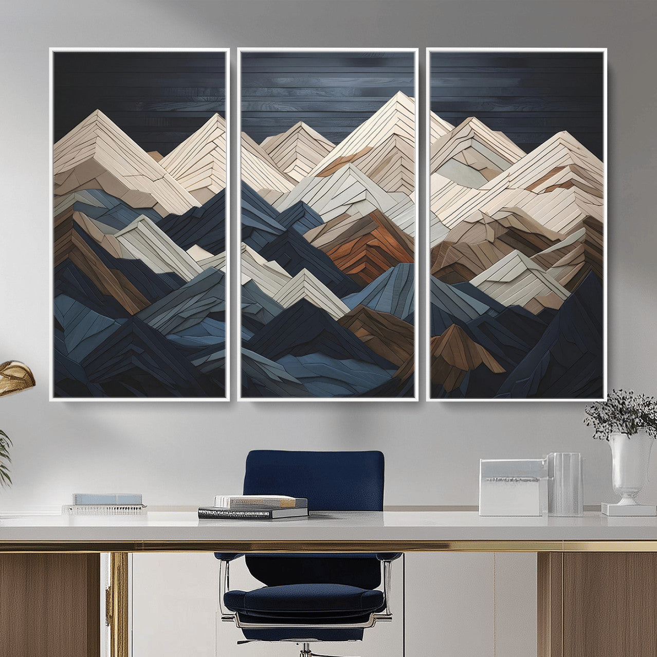 12896-MGV-CV-36X24 - Wood Mountain Range Wall Art - Ready to Hang 3-Piece Set for Modern Rustic Decor, Abstract Wooden