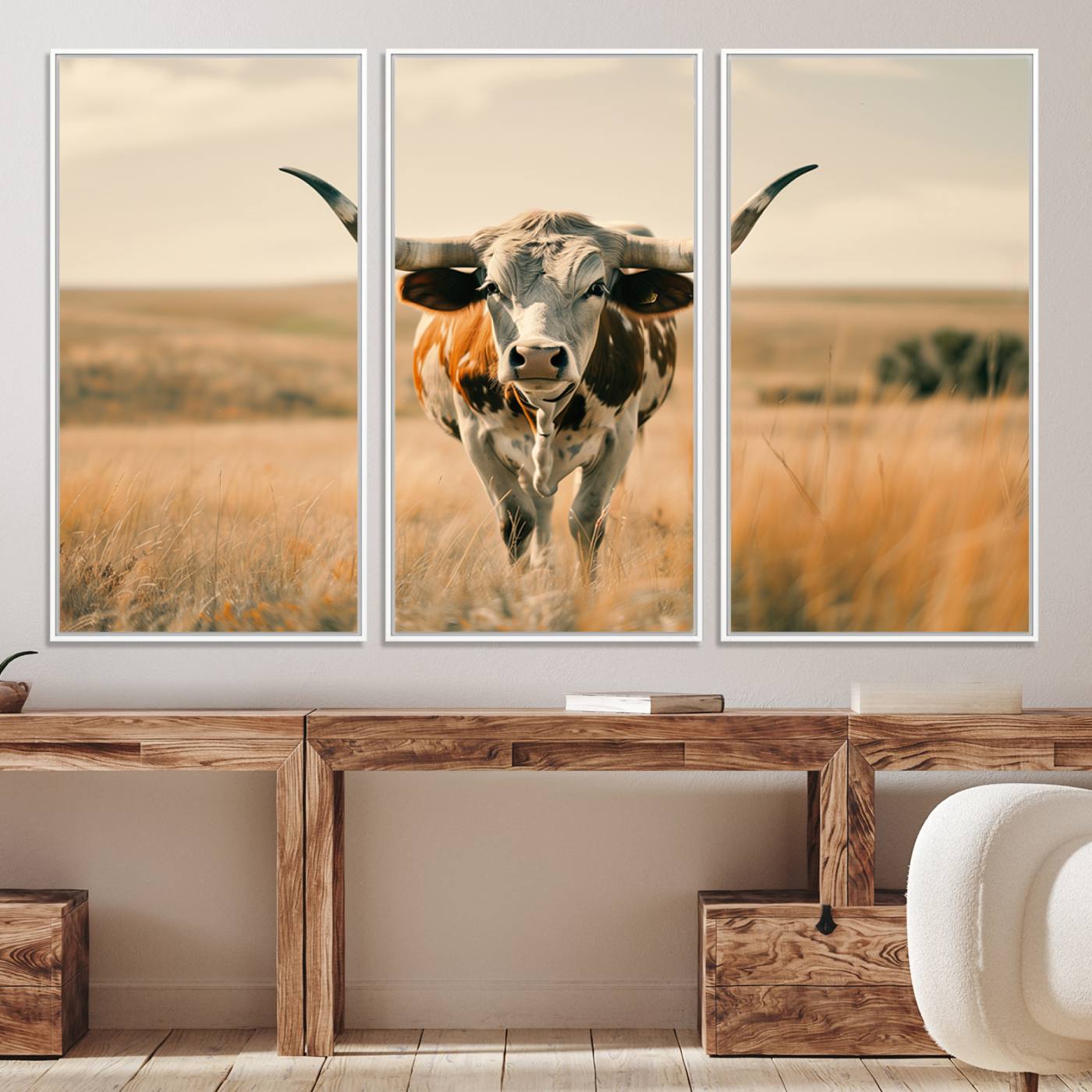 16580-MGV-CV-36X24-Texas Cow Longhorn Wall Art Canvas Print for Farm House Wall Decor, Farmhouse Cow Print Canvas Wall Art Print