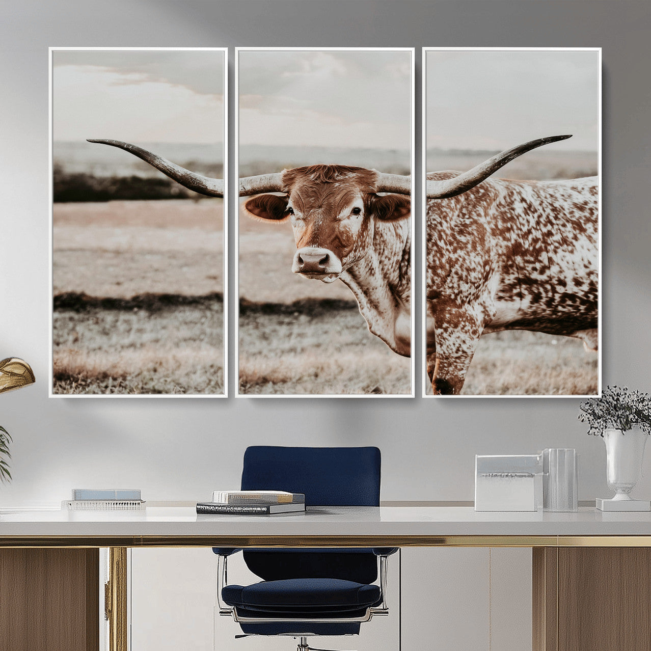 62910-MGV-CV-36X24 - Texas Longhorn Canvas Wall Art Print – Majestic Western Cattle in Rustic Farmhouse Decor – Cowboy Wall Decor