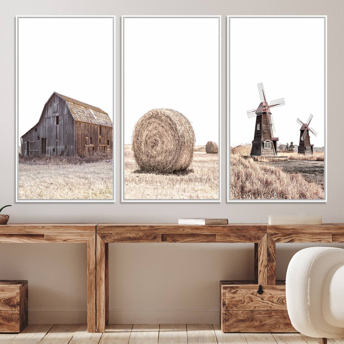 94971-MGV-CV-60X30-3P-Farm Prints Set, Set of 3 Farmhouse Wall Art, Country House Decor