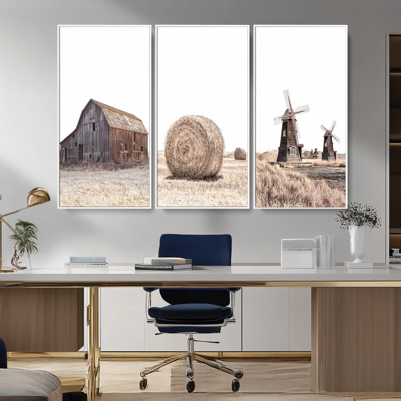 MGV-FC-48X32-3P - Farm Prints Set, Set of 3 Farmhouse Wall Art, Country House Decor, Barn Print, Wheat Print,