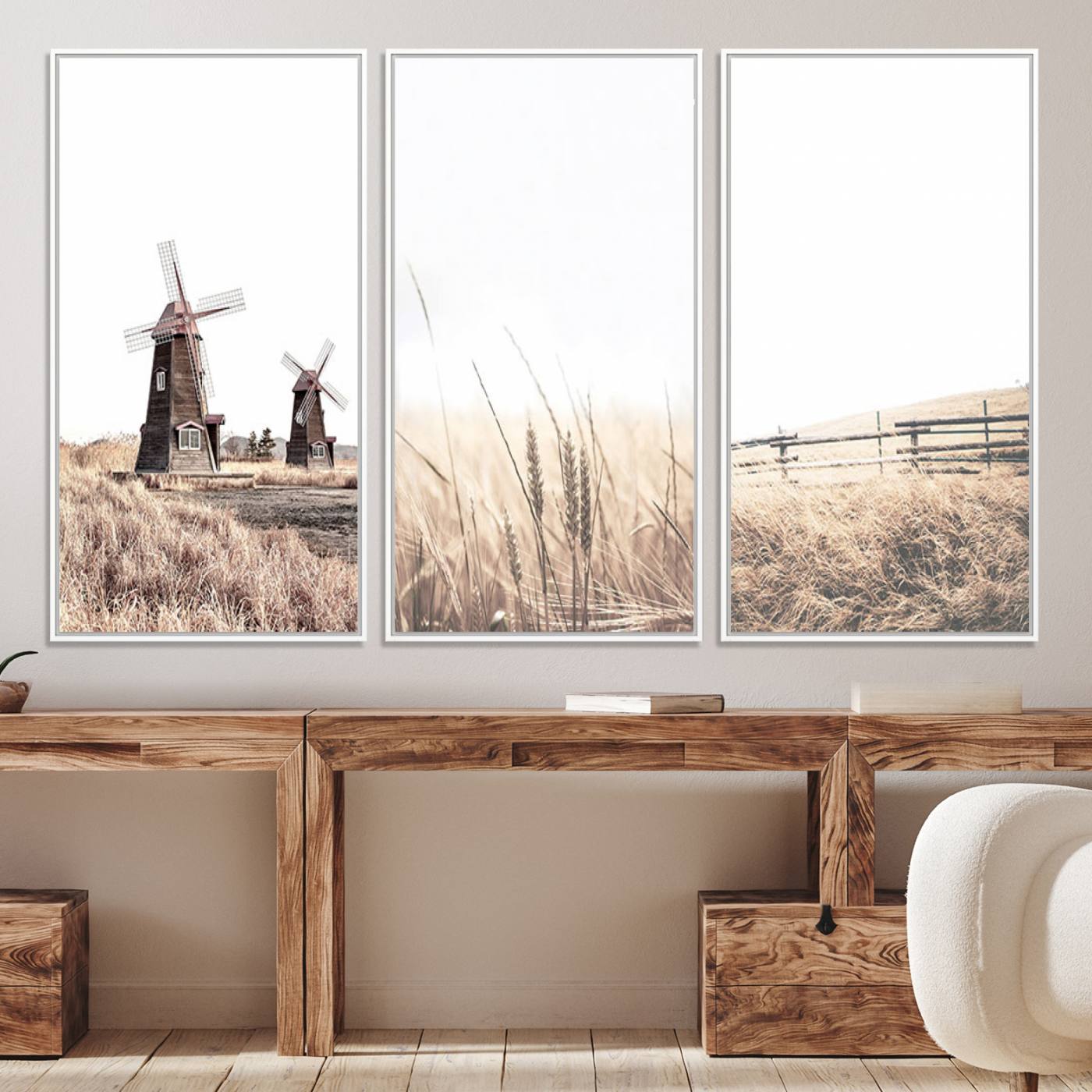 56649-MGV-CV-60X30-3P-Farm Prints Set, Farmhouse Wall Art Canvas, Country House Decor, Country House Decor, Barn Print, Wheat Print