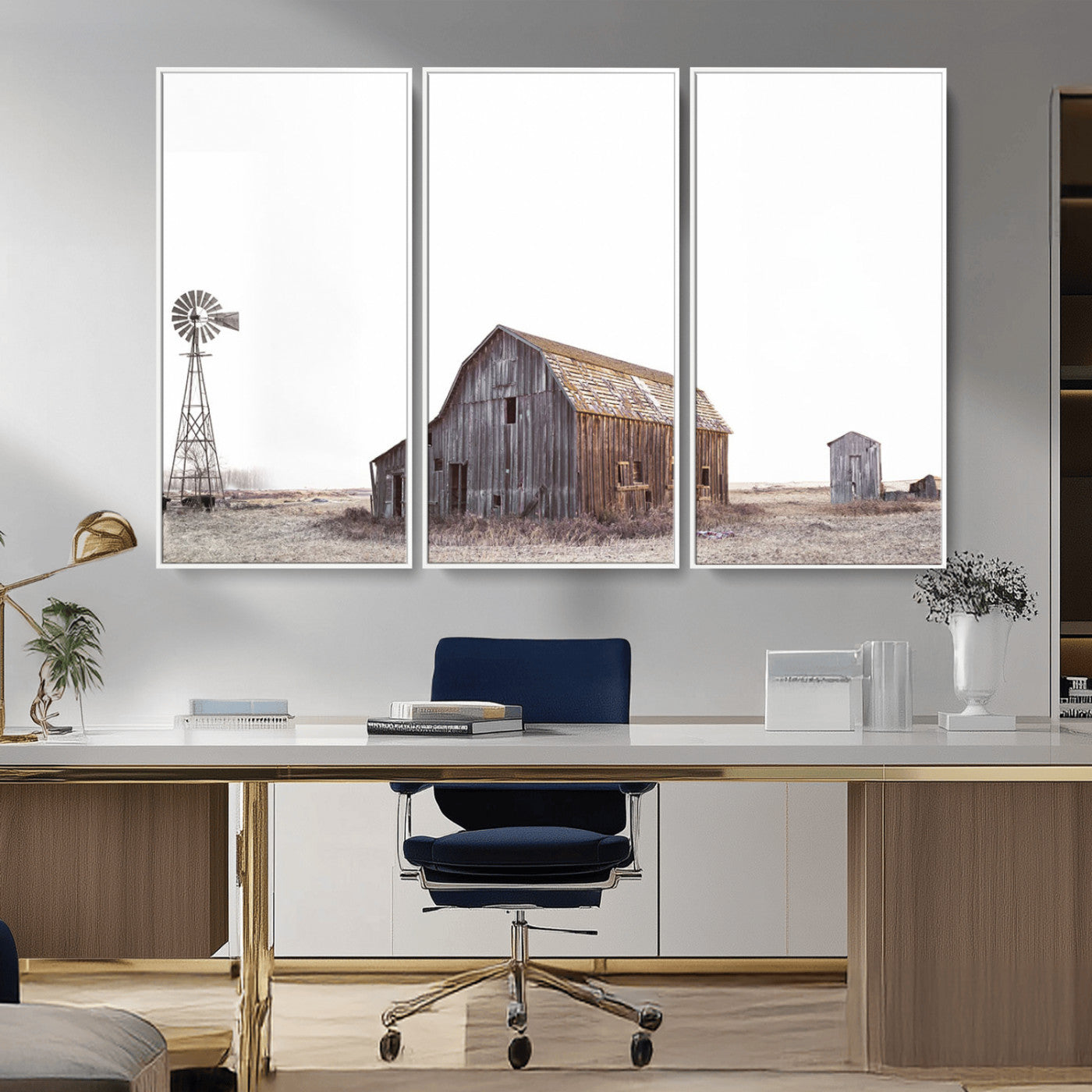 -Set of 3 Rustic Farmhouse Wall Art Prints – Country Barn, Wheat Field, and Farm Landscape for Cozy