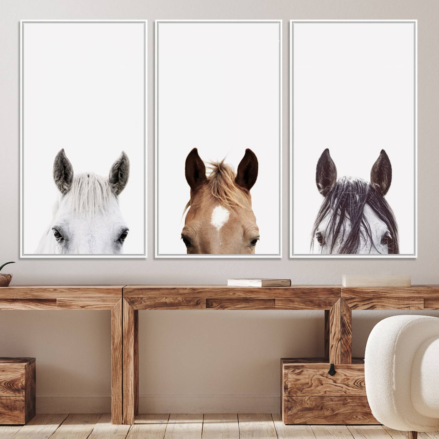 59160-MGV-CV-60X30-3P-Horse Prints Set, Set of 3 Horse Wall Art, Horses Portraits, Farmhouse Wall Art, Farm Animals Canvas, Animals Portraits Set, Horse Poster