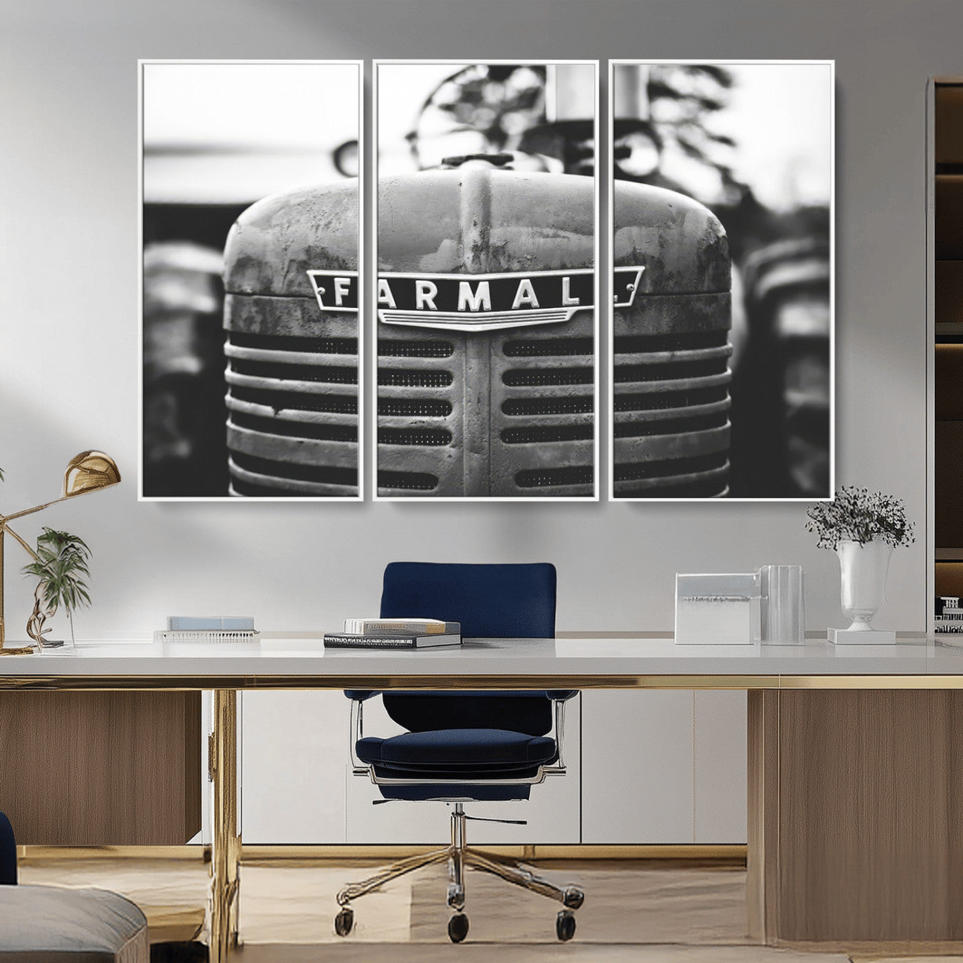 MGV-FC-48X32-3P - Vintage Farmall Tractor Wall Art Canvas Print, Rustic Farmhouse Decor Ready to Hang