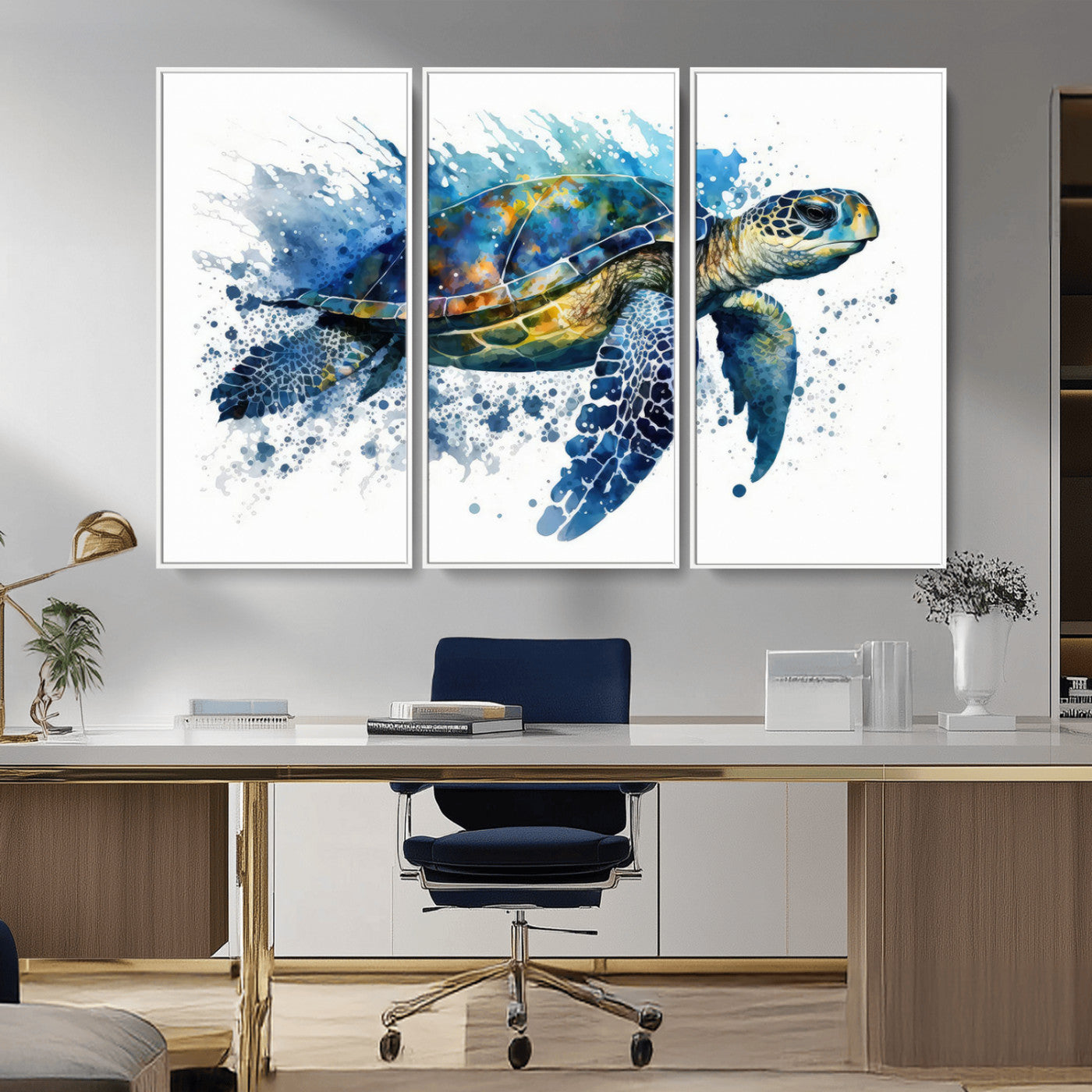 MGV-FC-48X32-3P - Watercolor Turtle Wall Art Canvas Print for Decoration