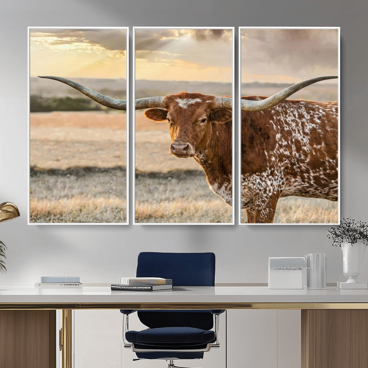 42715-MGV-CV-36X24 - Texas Longhorn Wall Art Canvas Print, Rustic Ranch Decor, Majestic Western Longhorn Cattle