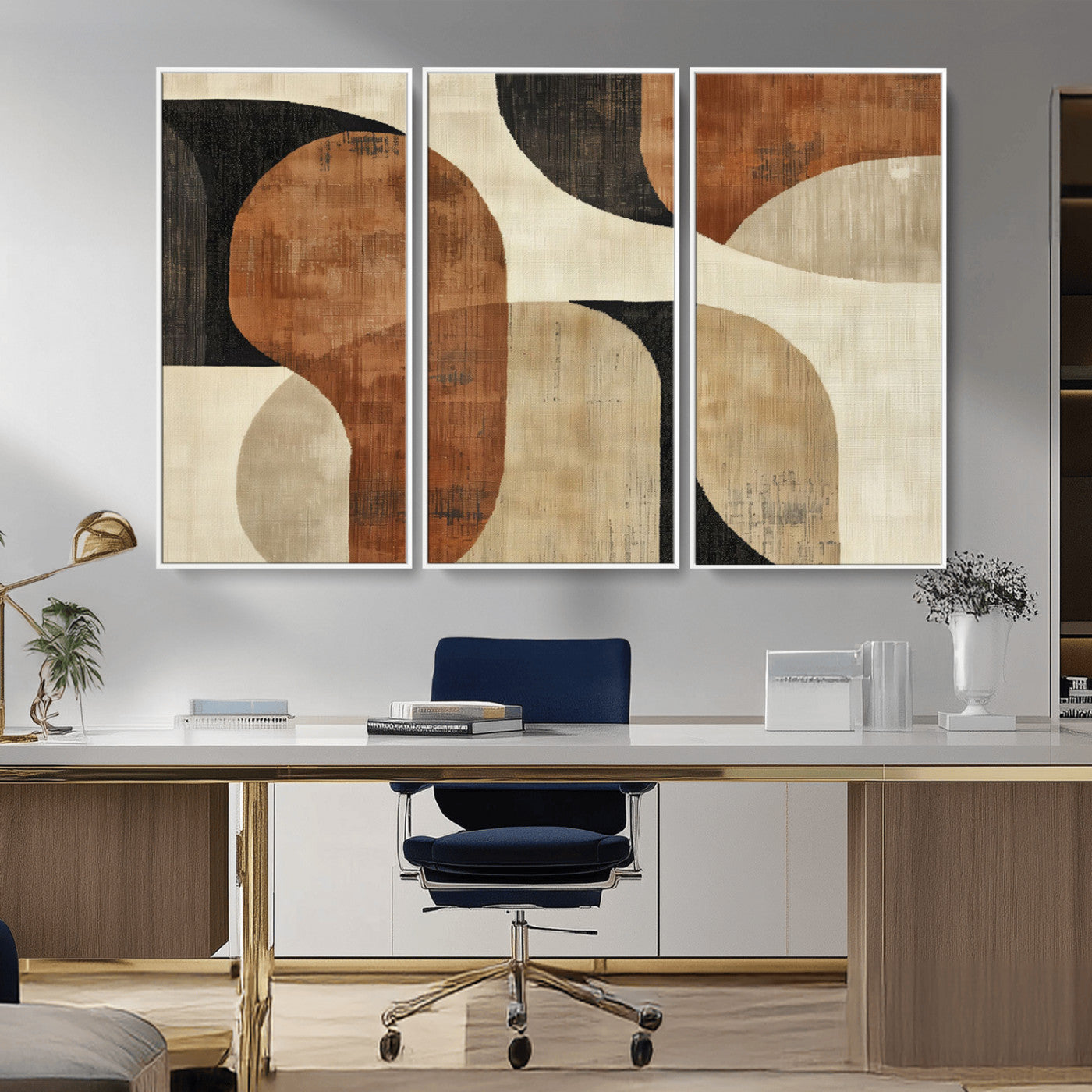 MGV-FC-48X32-3P - Wabi Sabi Abstract Wall Art Canvas Print | Large Minimalist Modern Geometric Wall Decor for Living