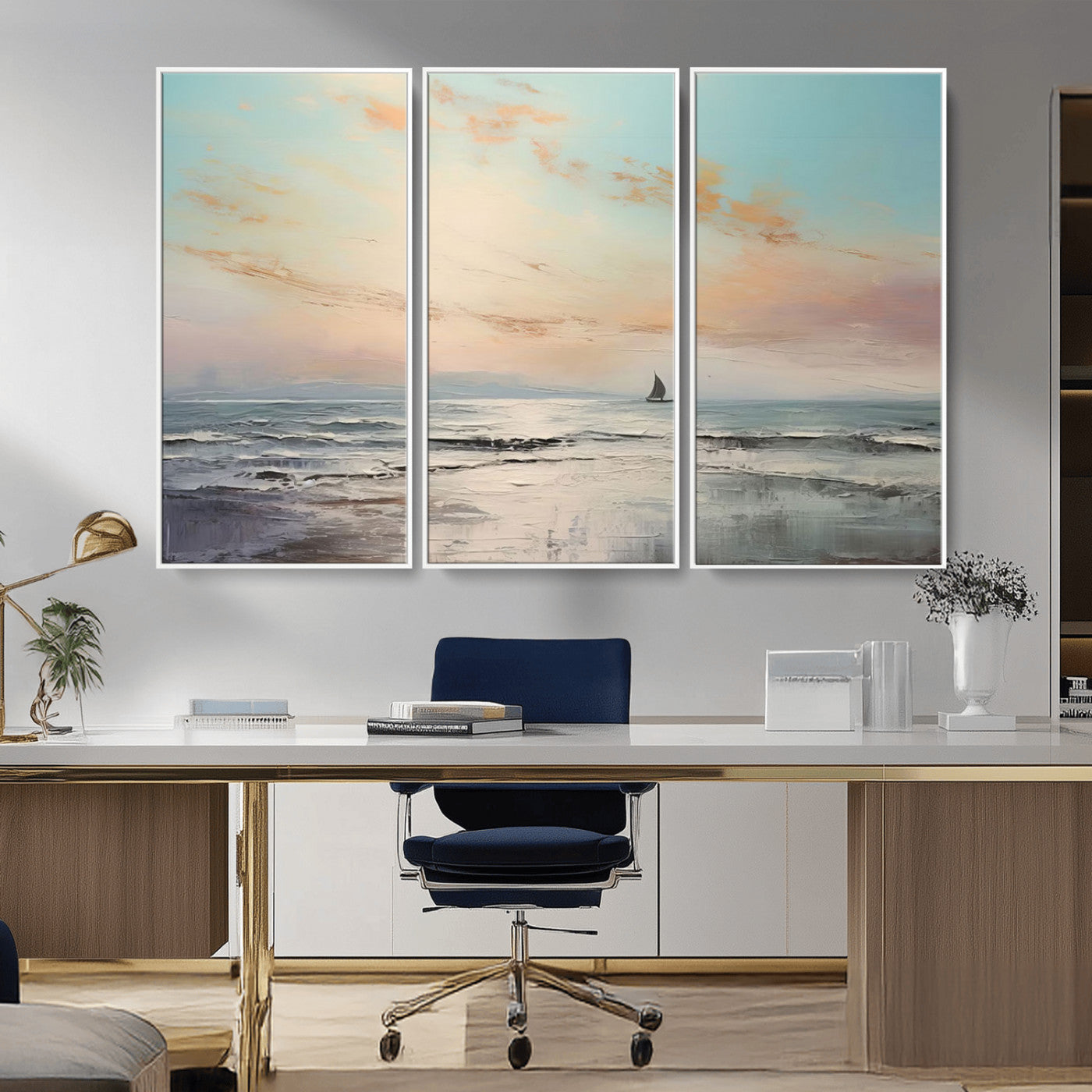 MGV-FC-48X32-3P - Abstract Ocean Wall Art -  Boat Wall Art Canvas Print