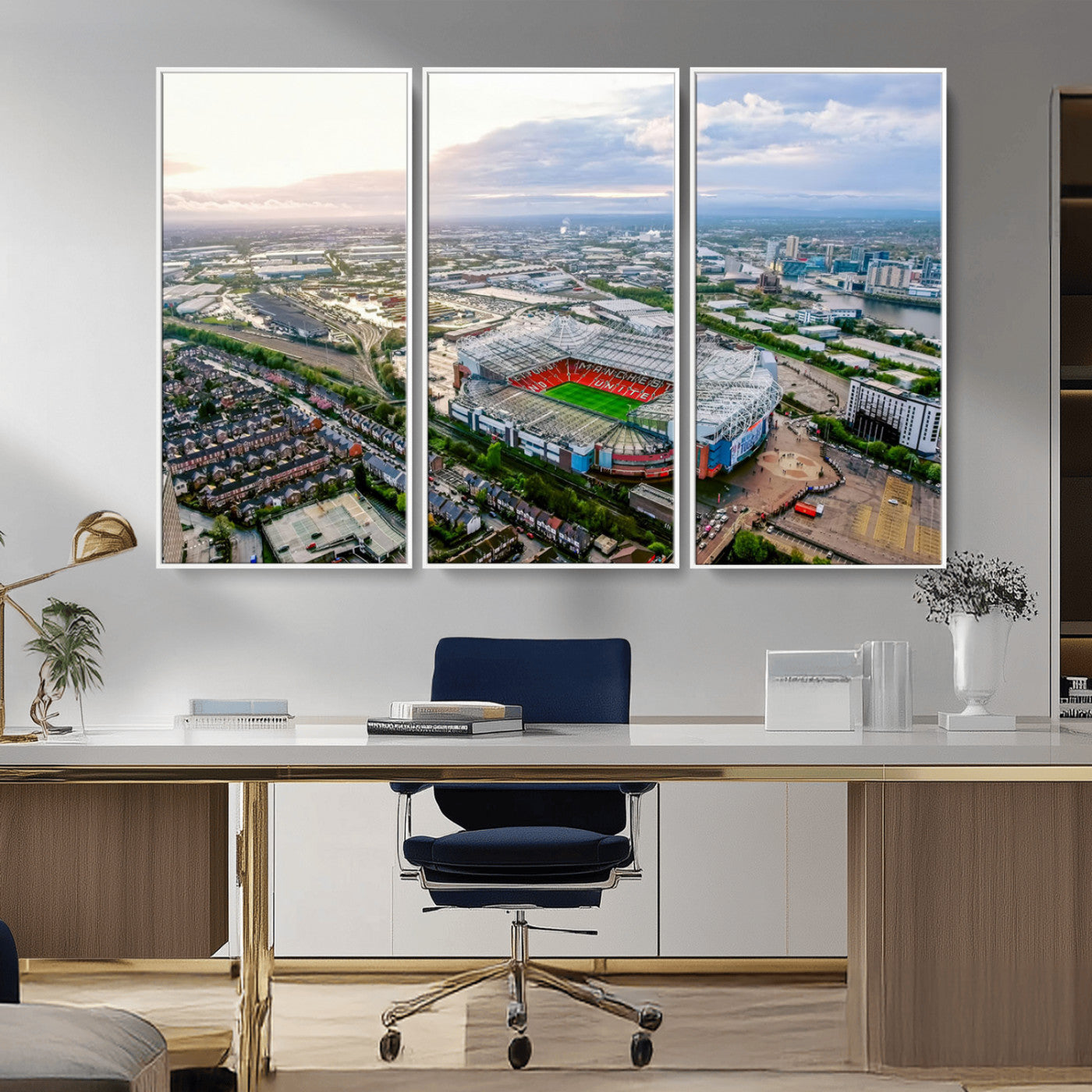 MGV-FC-48X32-3P - Old Trafford Manchester United Stadium Wall Art Canvas Print - Aerial View Stadium, Old Trafford