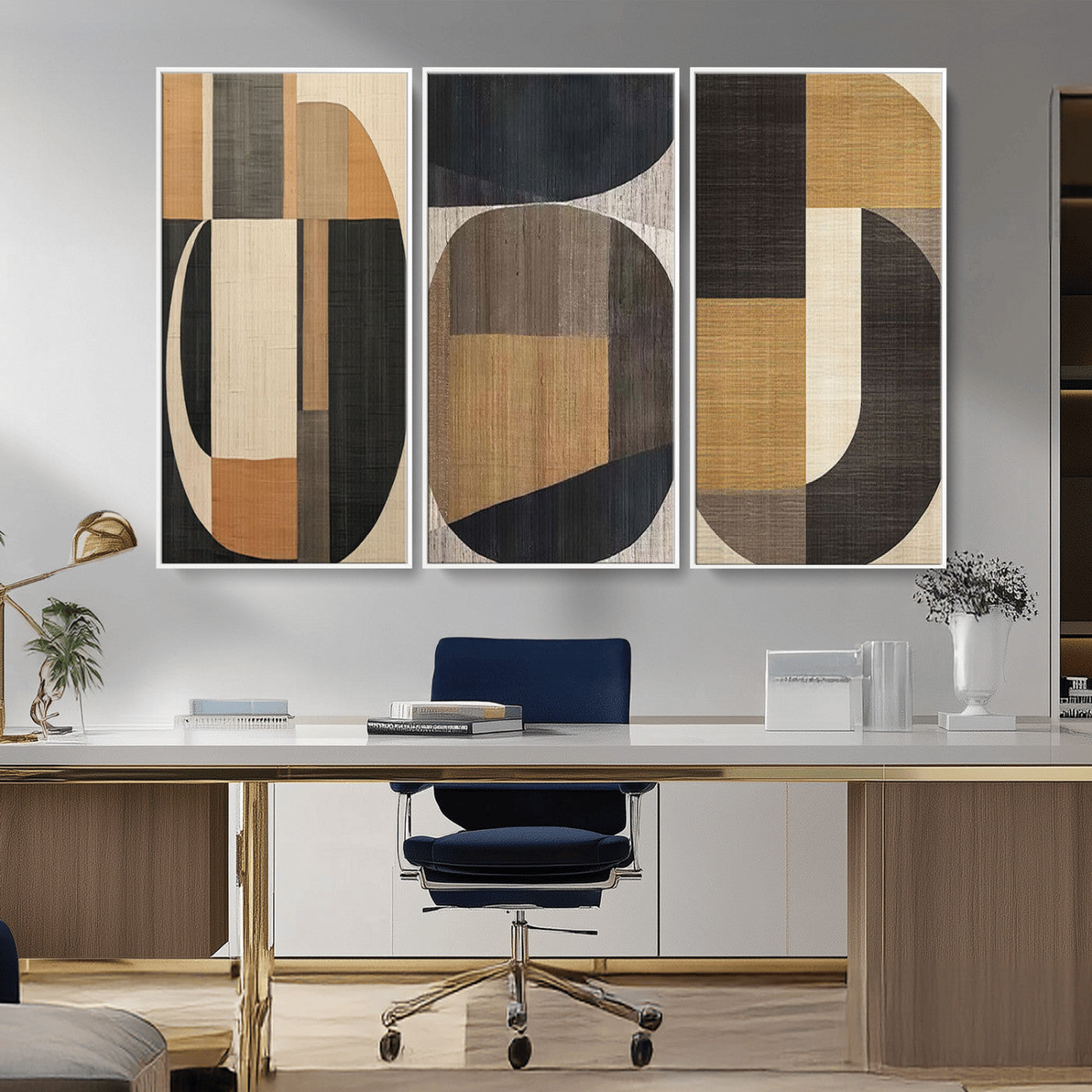 MGV-FC-48X32-3P - Modern Brown Wabi Sabi Abstract Wall Art Canvas Print Set, Minimalist Wall Art