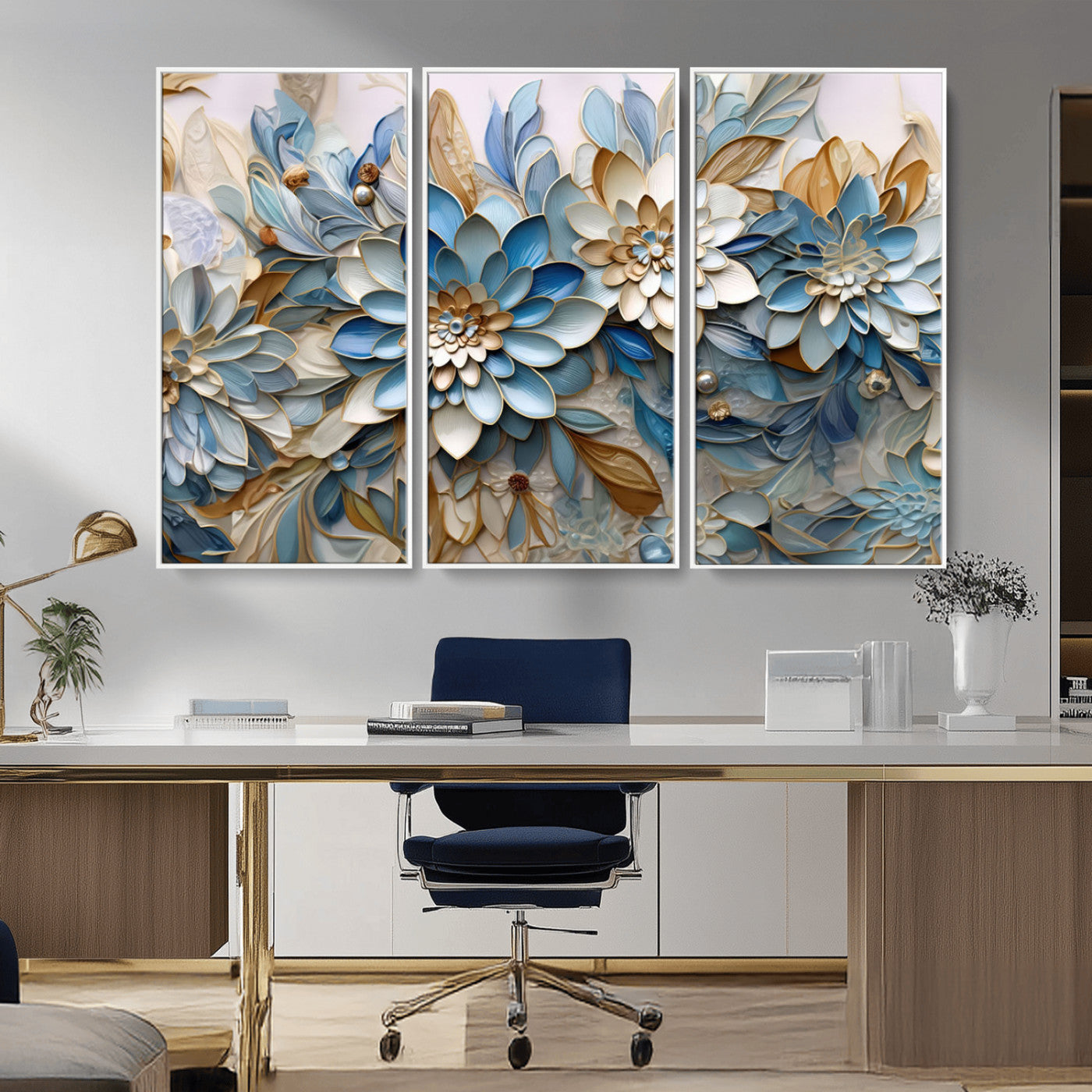 MGV-FC-48X32-3P - Blu Abstract Flower Wall Art Canvas Print