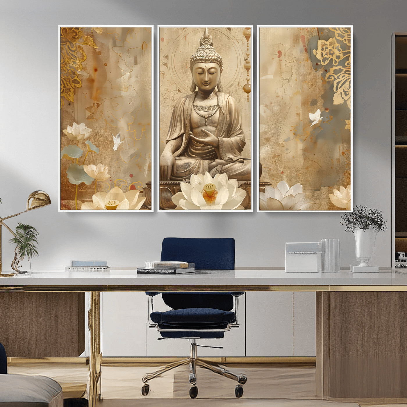 MGV-FC-48X32-3P - Buddha Wall Art Canvas Print, Buddha Meditation Room Decor, Yoga Room Wall Decor