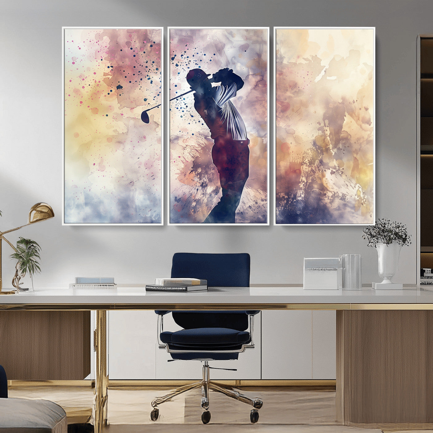 MGV-FC-48X32-3P - Abstract Watercolor Golf Player Wall Art Canvas Print