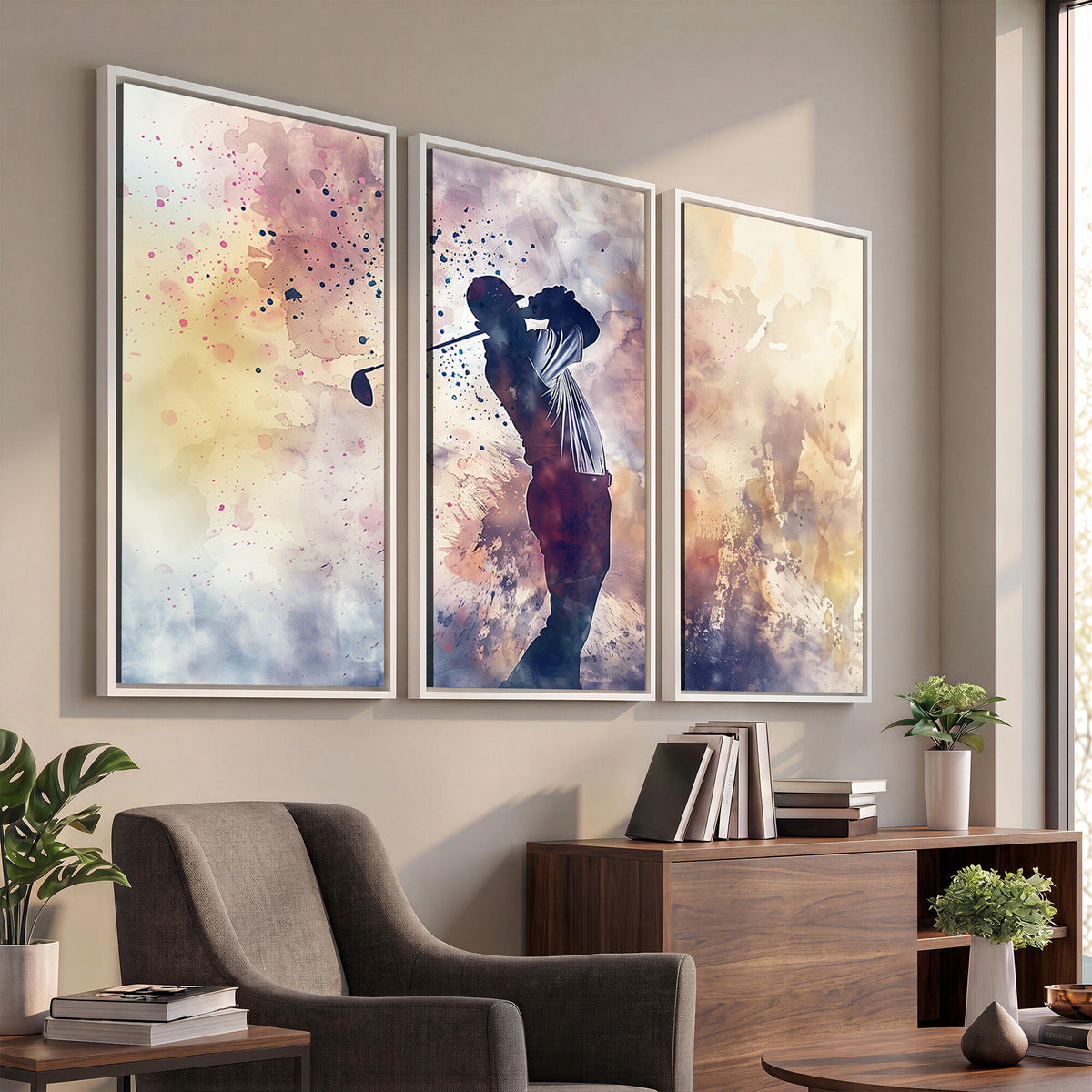 10848-MGV-CV-36X24 - Abstract Watercolor Golf Player Wall Art Canvas Print