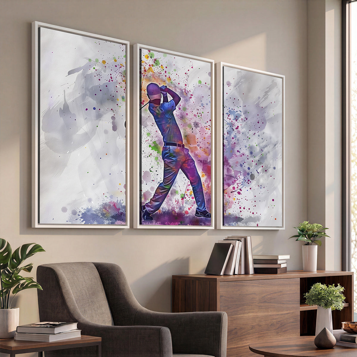 60116-MGV-CV-36X24 - Watercolor Golf Swing Wall Art Canvas Print, Vibrant, Framed and Ready to Hang